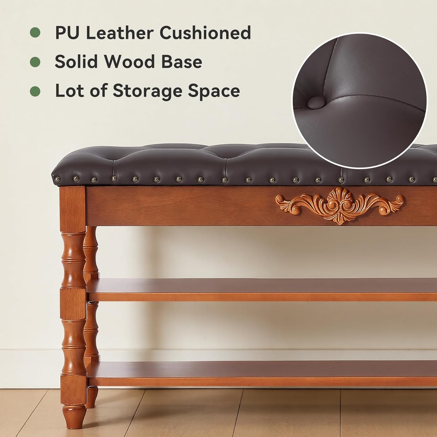 Tribesigns Banco de almacenamiento de madera maciza de 100 cm de largo con tapa abatible