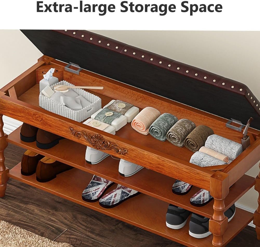 Tribesigns Banco de almacenamiento de madera maciza de 100 cm de largo con tapa abatible