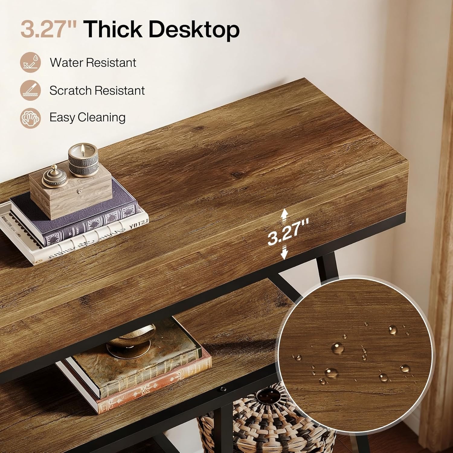 TribesignsConsola estrecha, Mesa de entrada de 4 niveles Mesa de centro con espacio de almacenamiento