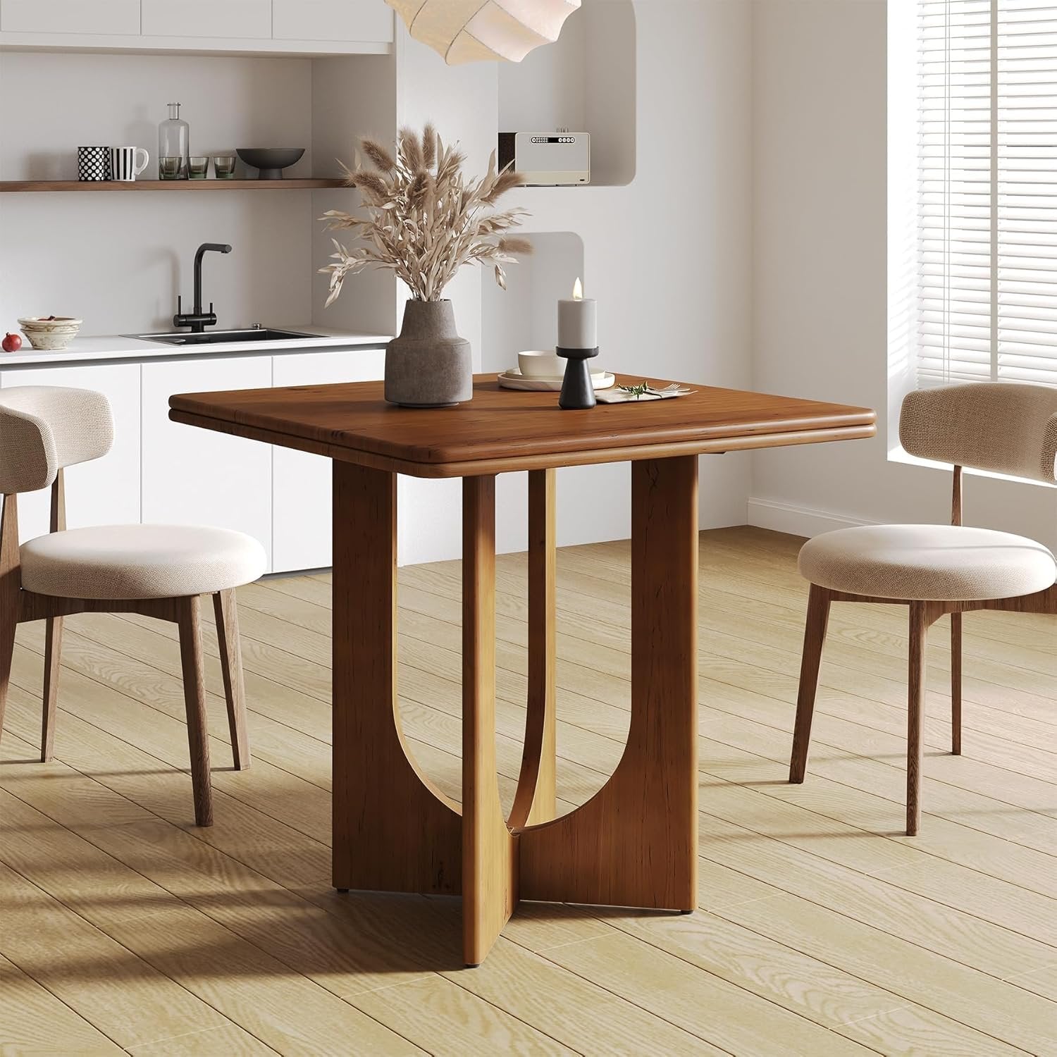 Tribesigns Mesa de comedor, Mesa de cocina industrial de madera maciza cuadrada 80 cm