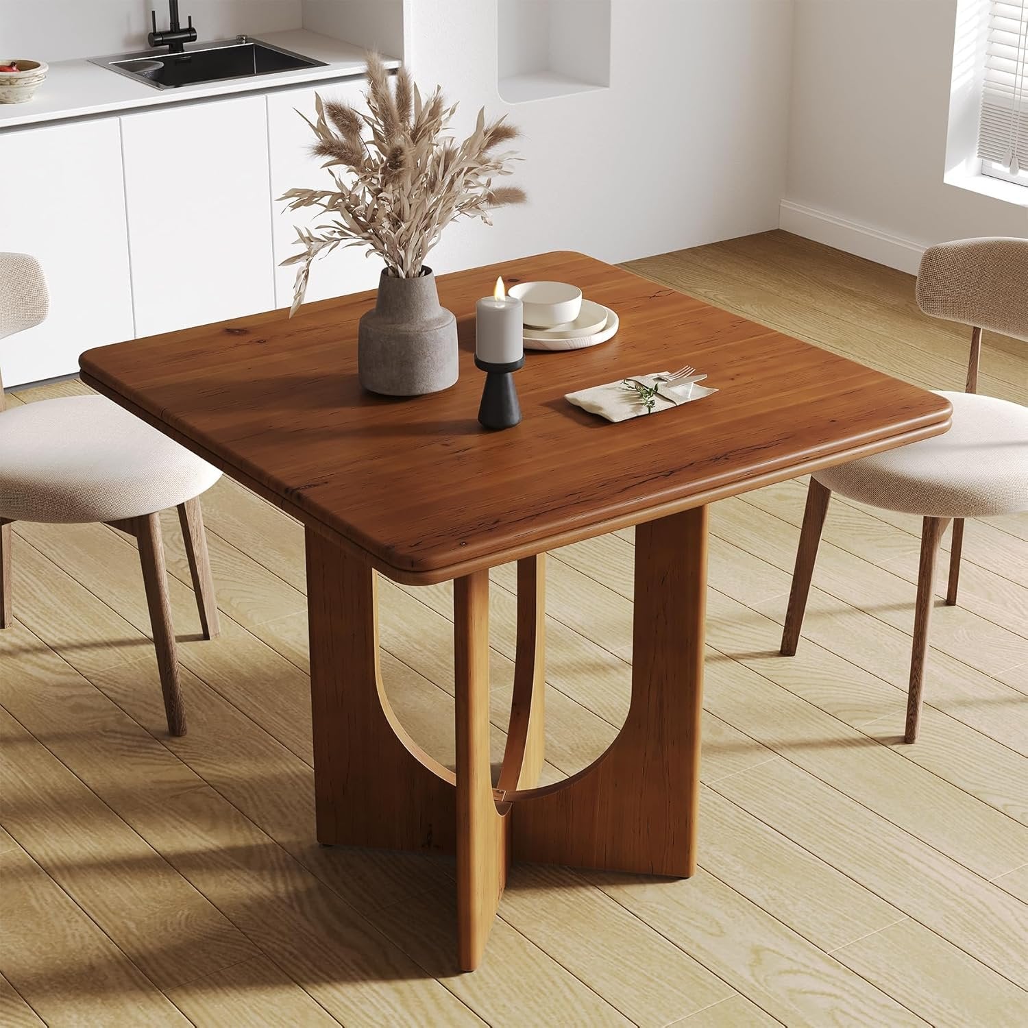 Tribesigns Mesa de comedor, Mesa de cocina industrial de madera maciza cuadrada 80 cm