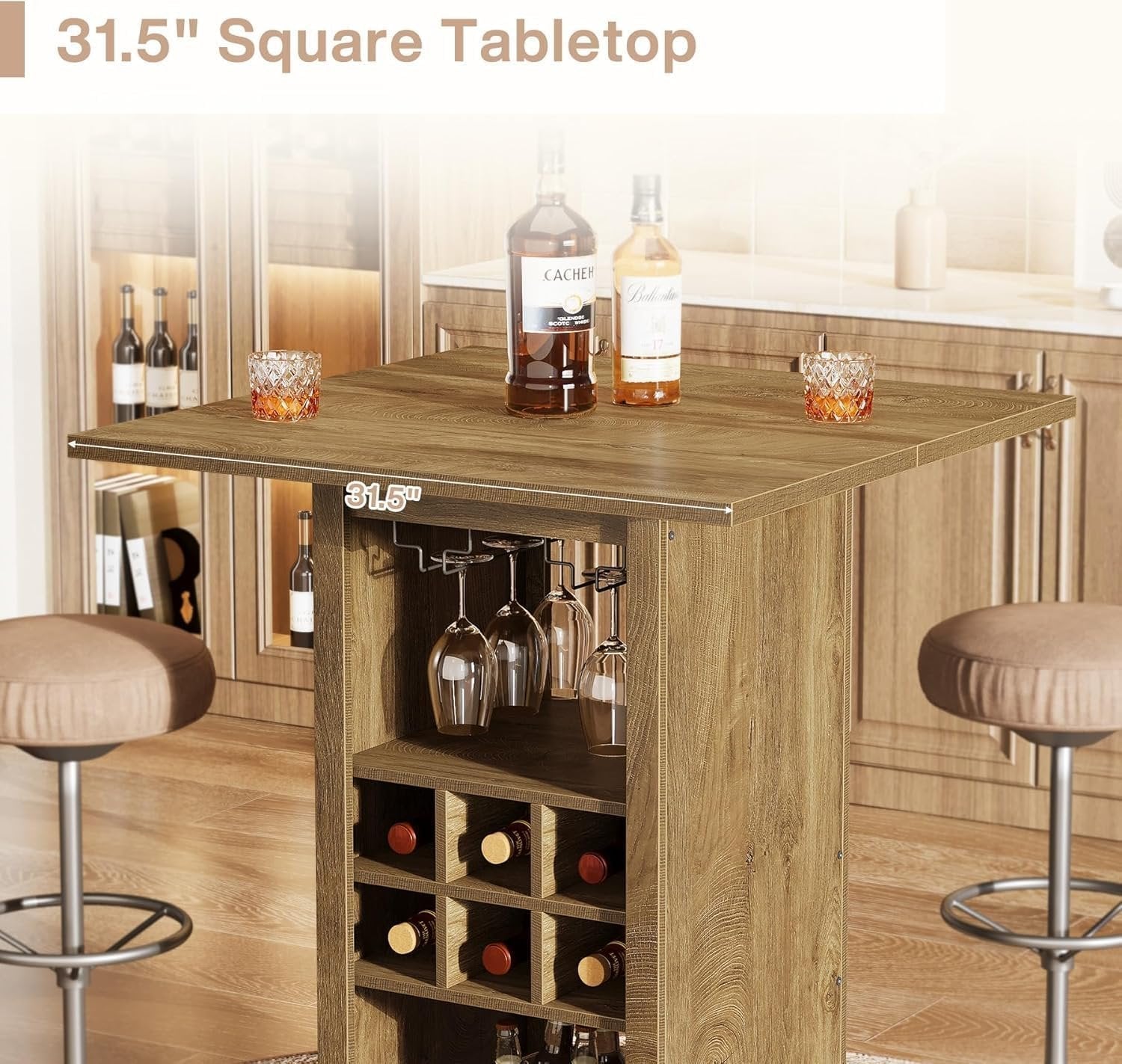 Tribesigns Mesa de bar en forma de L de mesa de bistró de 3 niveles con botellero y soporte