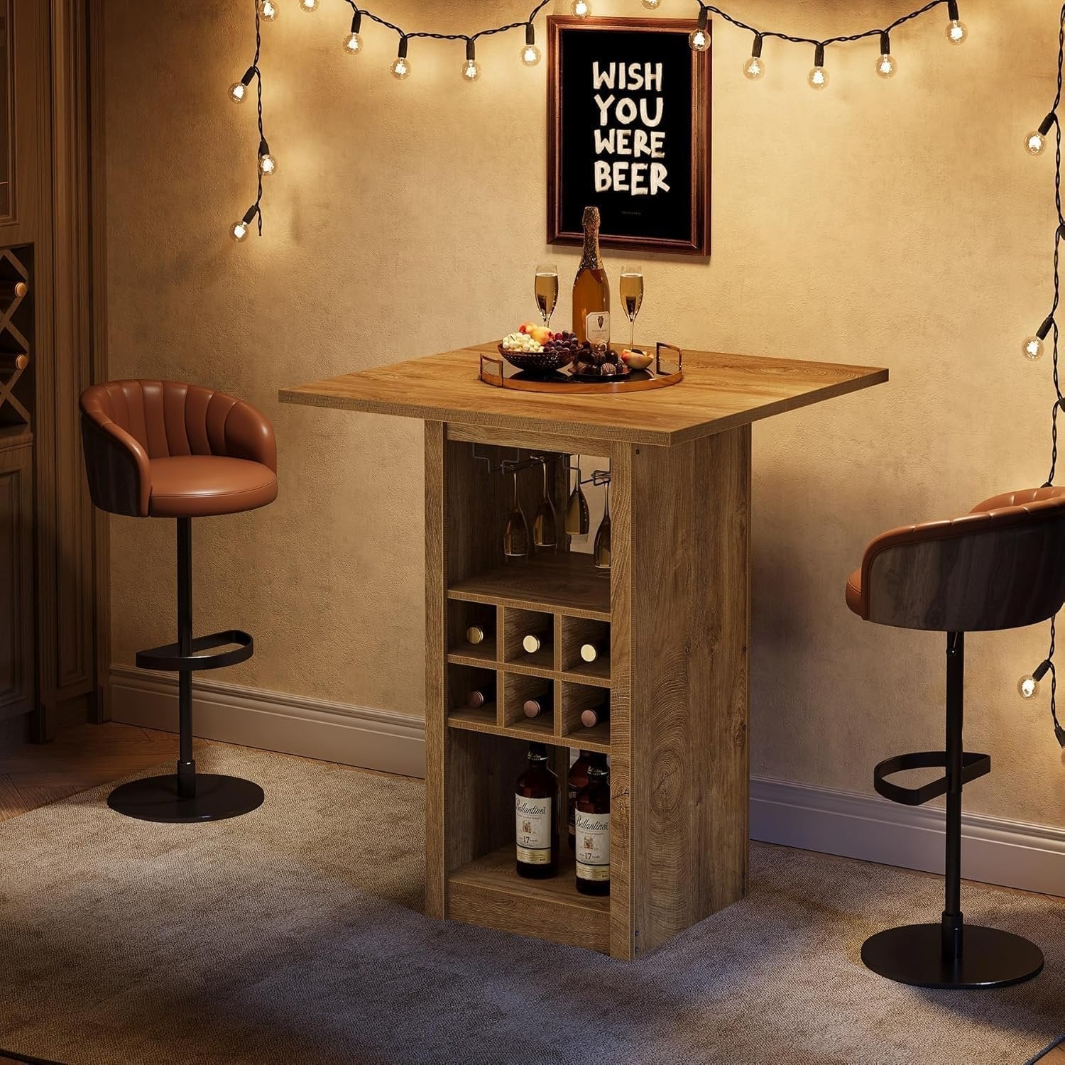 Tribesigns Mesa de bar en forma de L de mesa de bistró de 3 niveles con botellero y soporte
