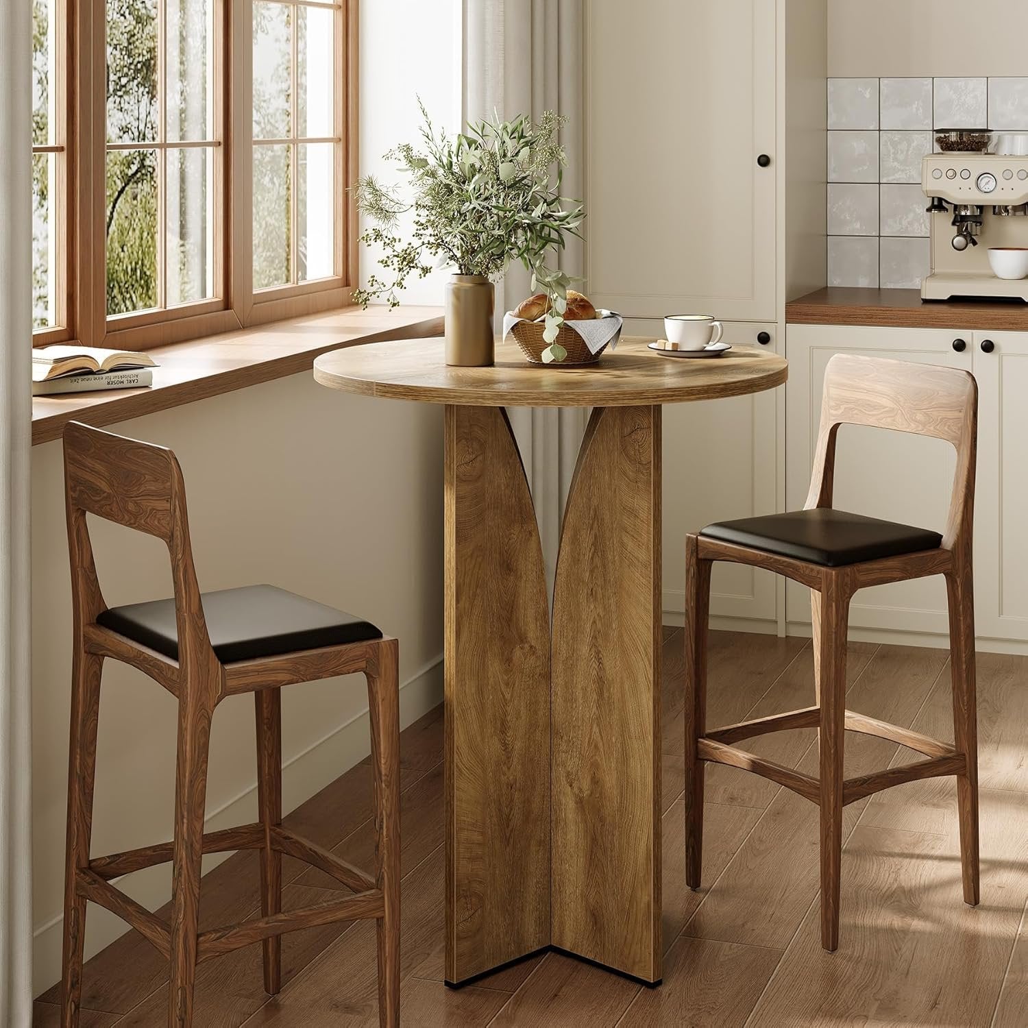 Tribesigns Mesa de bar redonda de 80 cm de alto, Encimera de madera para bar en casa