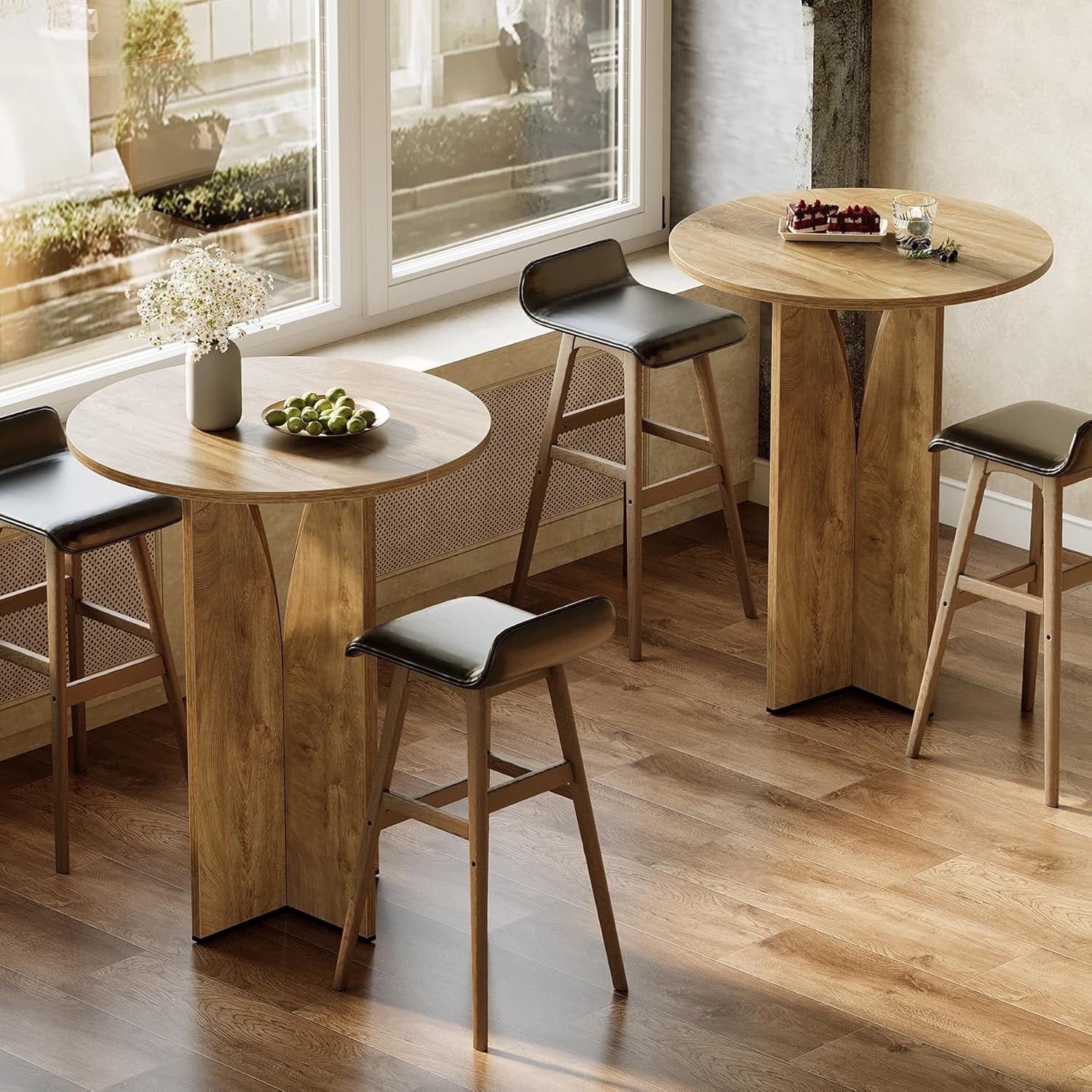 Tribesigns Mesa de bar redonda de 80 cm de alto, Encimera de madera para bar en casa