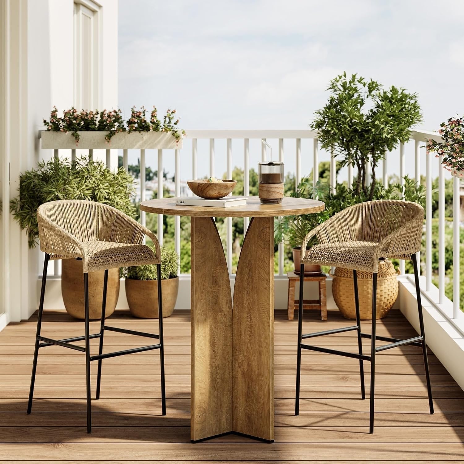 Tribesigns Mesa de bar redonda de 80 cm de alto, Encimera de madera para bar en casa