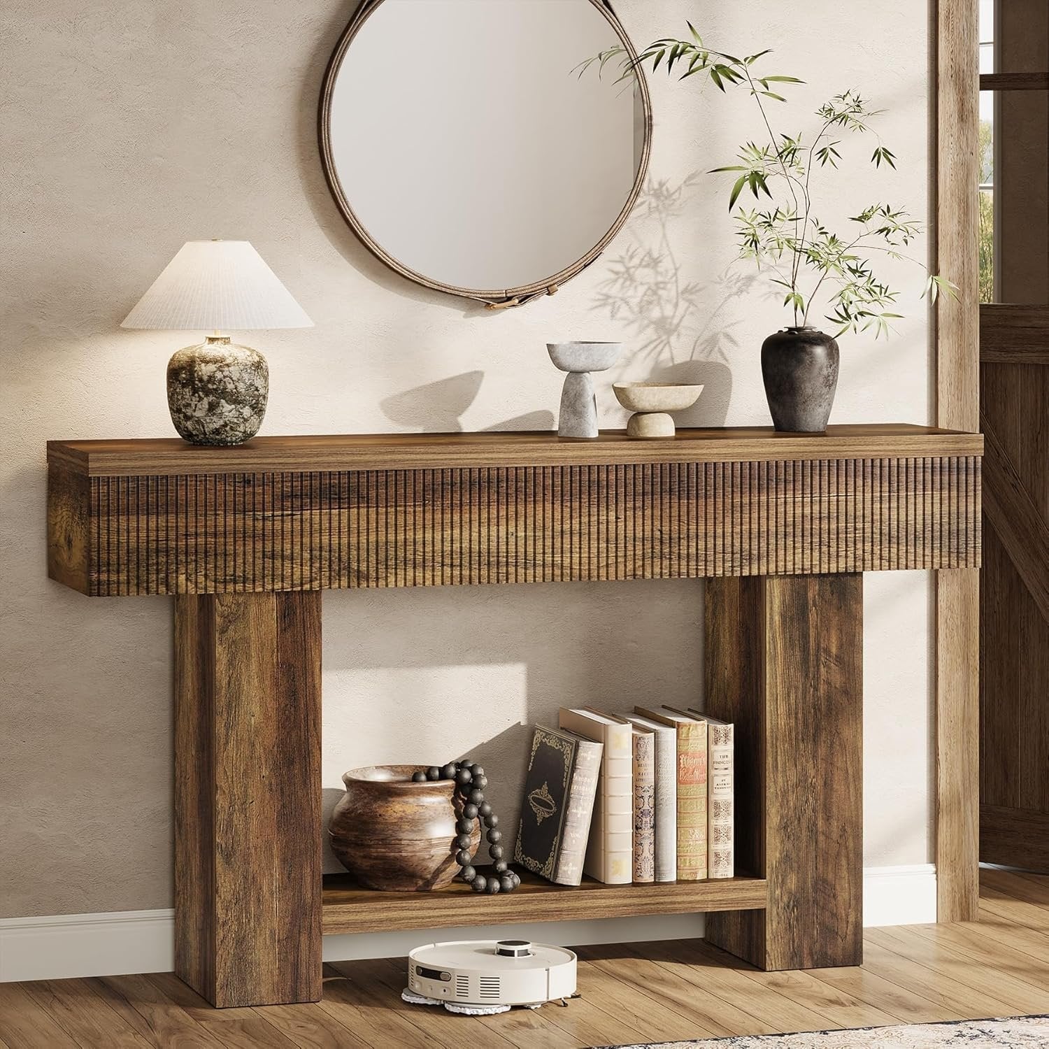 Tribesigns Consola de 140 cm con almacenaje, Mesa de recibidor de estilo rústico para el recibidor