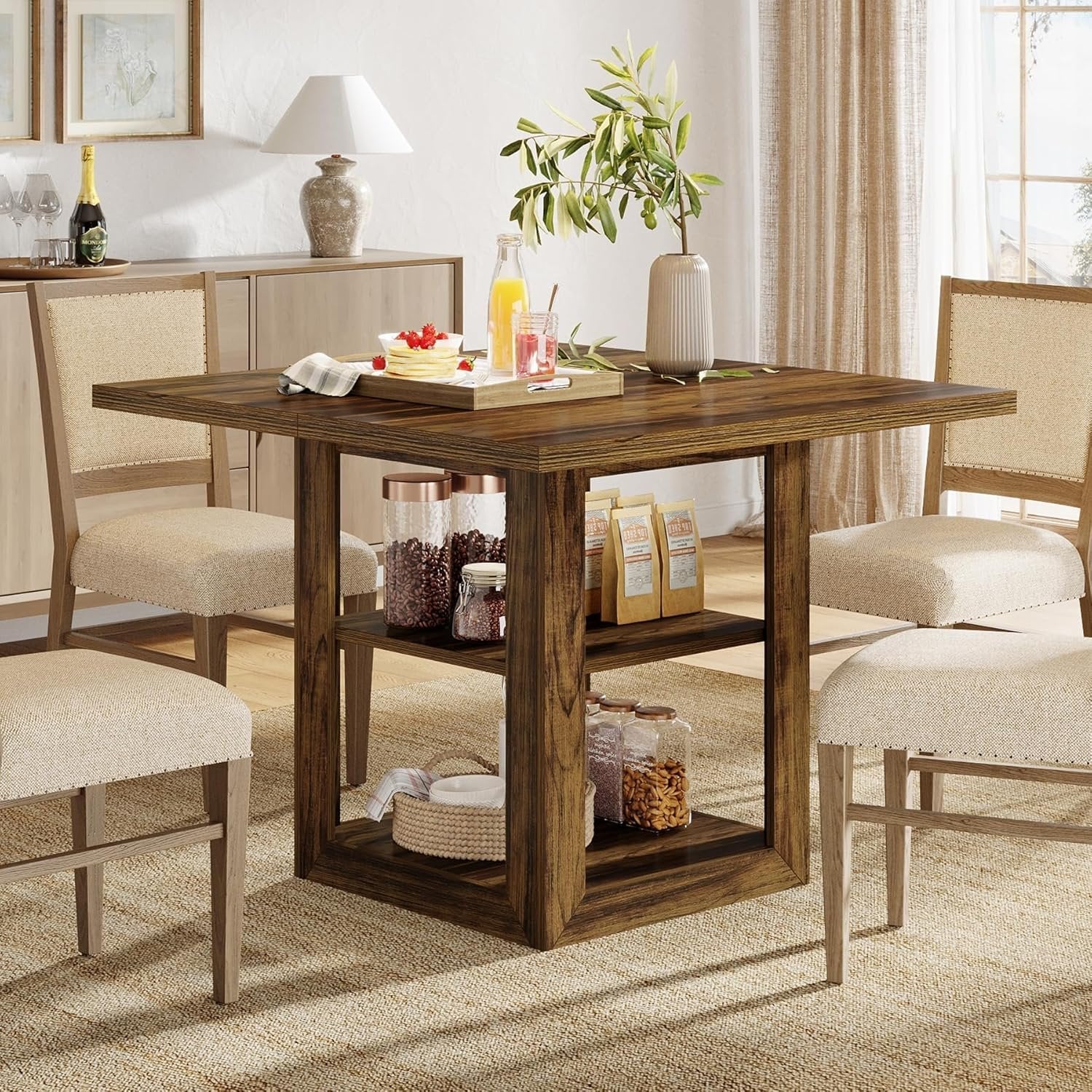 Tribesigns Mesa de comedor cuadrada para 4 personas, Estilo rústico 80 cm de largo