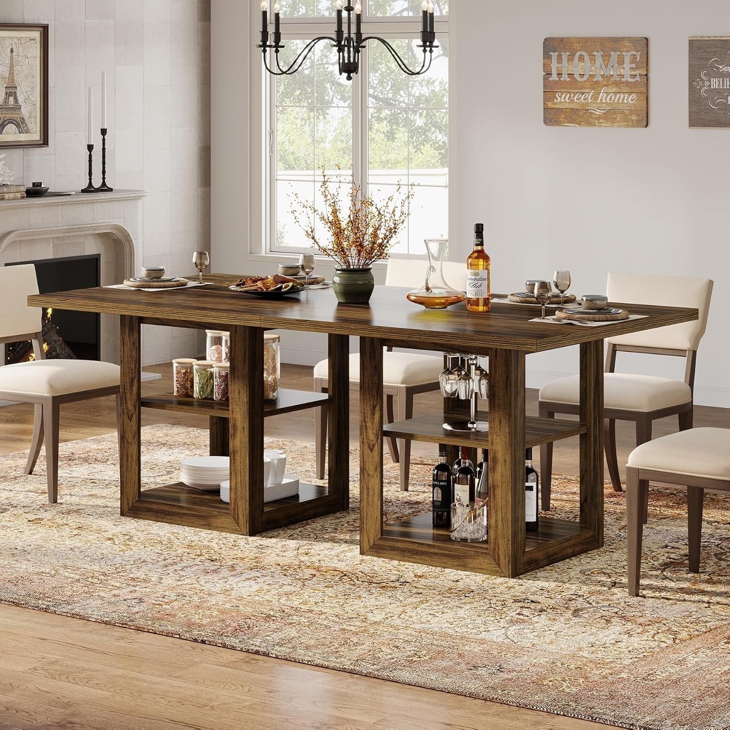 Tribesigns Mesa de comedor cuadrada para 4 personas, Estilo rústico 80 cm de largo