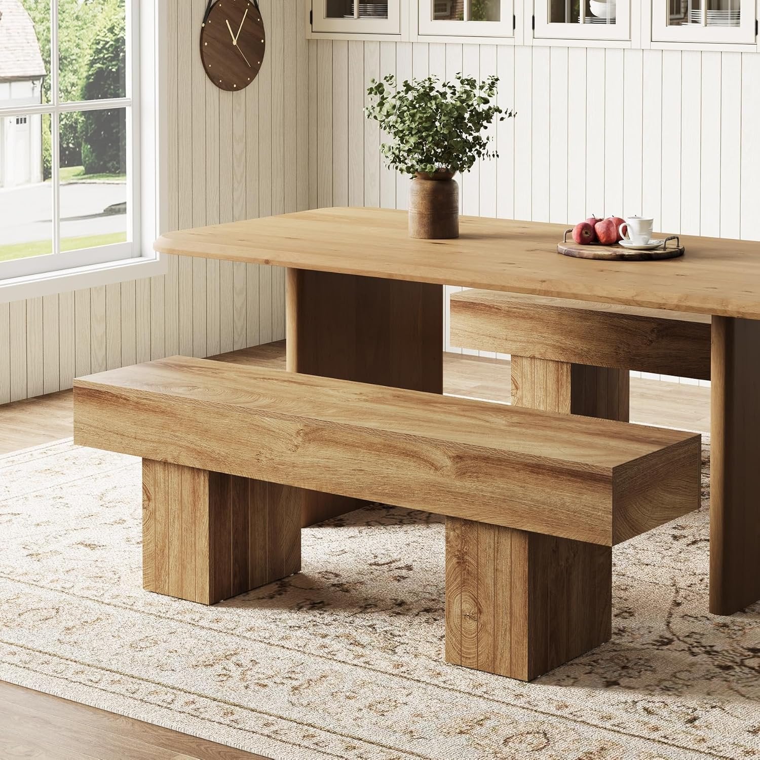 Tribesigns Banco de comedor de madera de 140 cm, Banco largo de estilo rústico