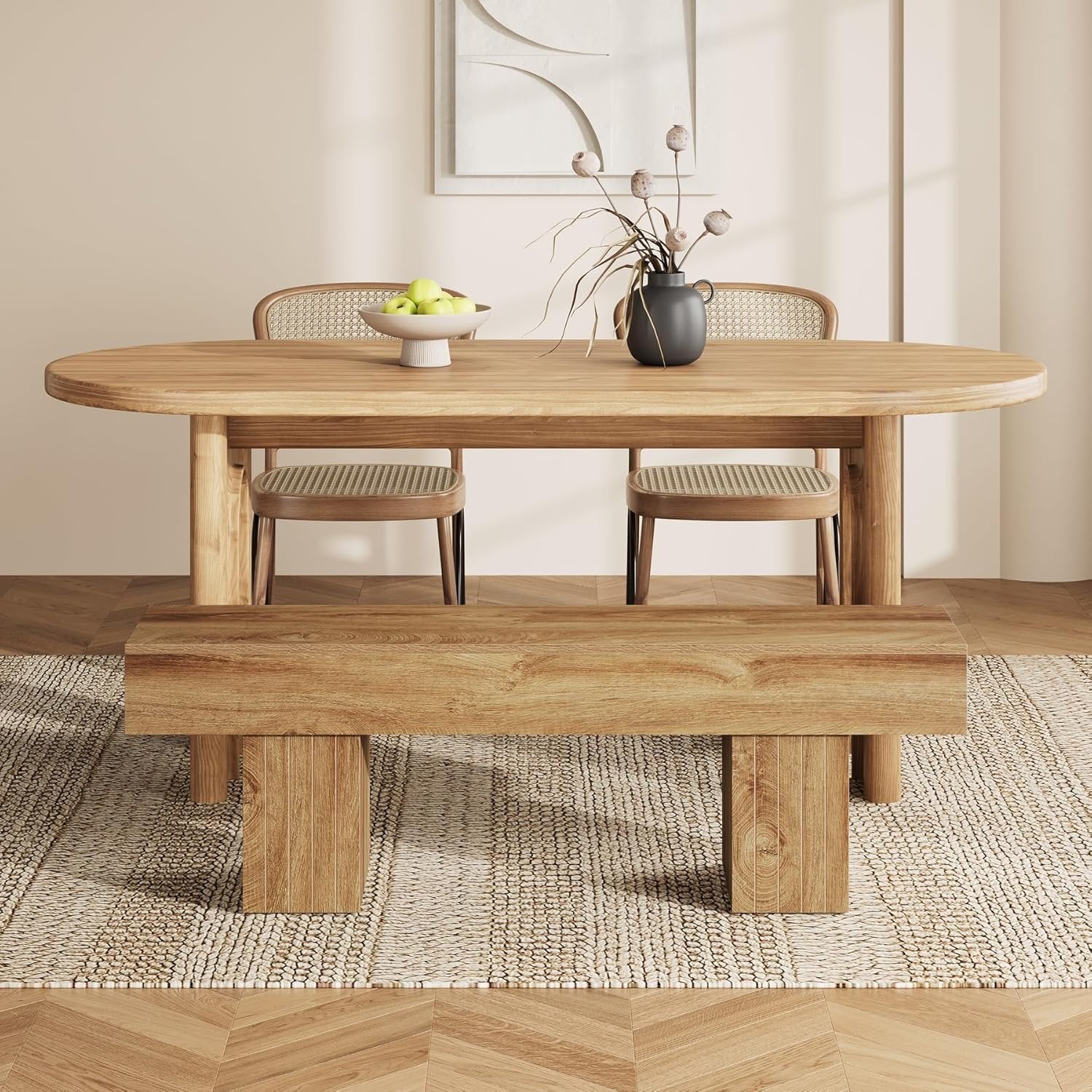 Tribesigns Banco de comedor de madera de 140 cm, Banco largo de estilo rústico
