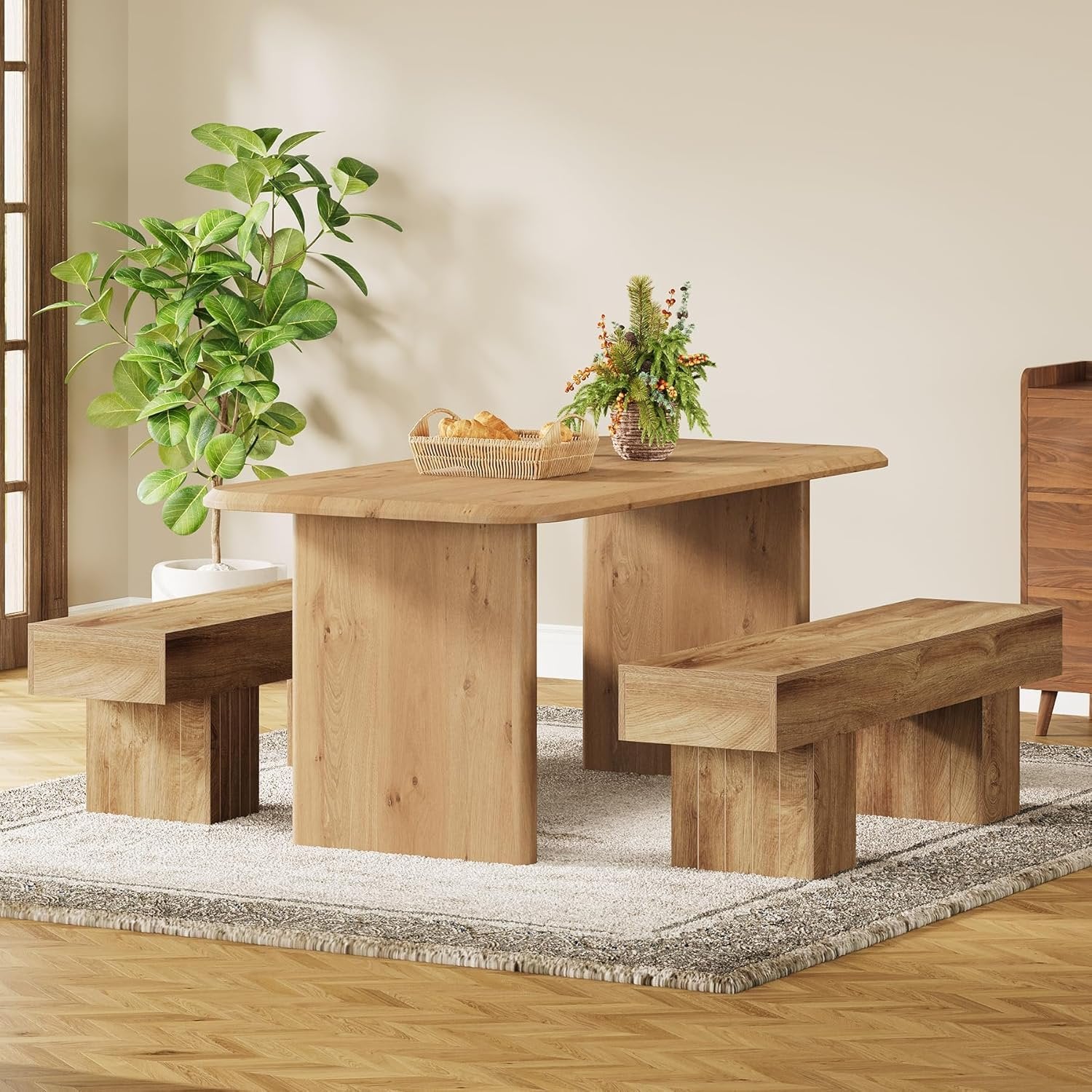 Tribesigns Banco de comedor de madera de 140 cm, Banco largo de estilo rústico