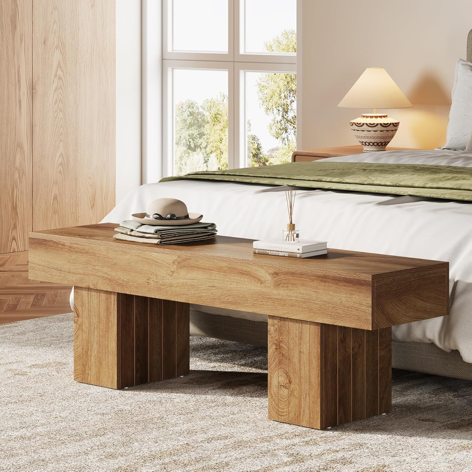 Tribesigns Banco de comedor de madera de 140 cm, Banco largo de estilo rústico