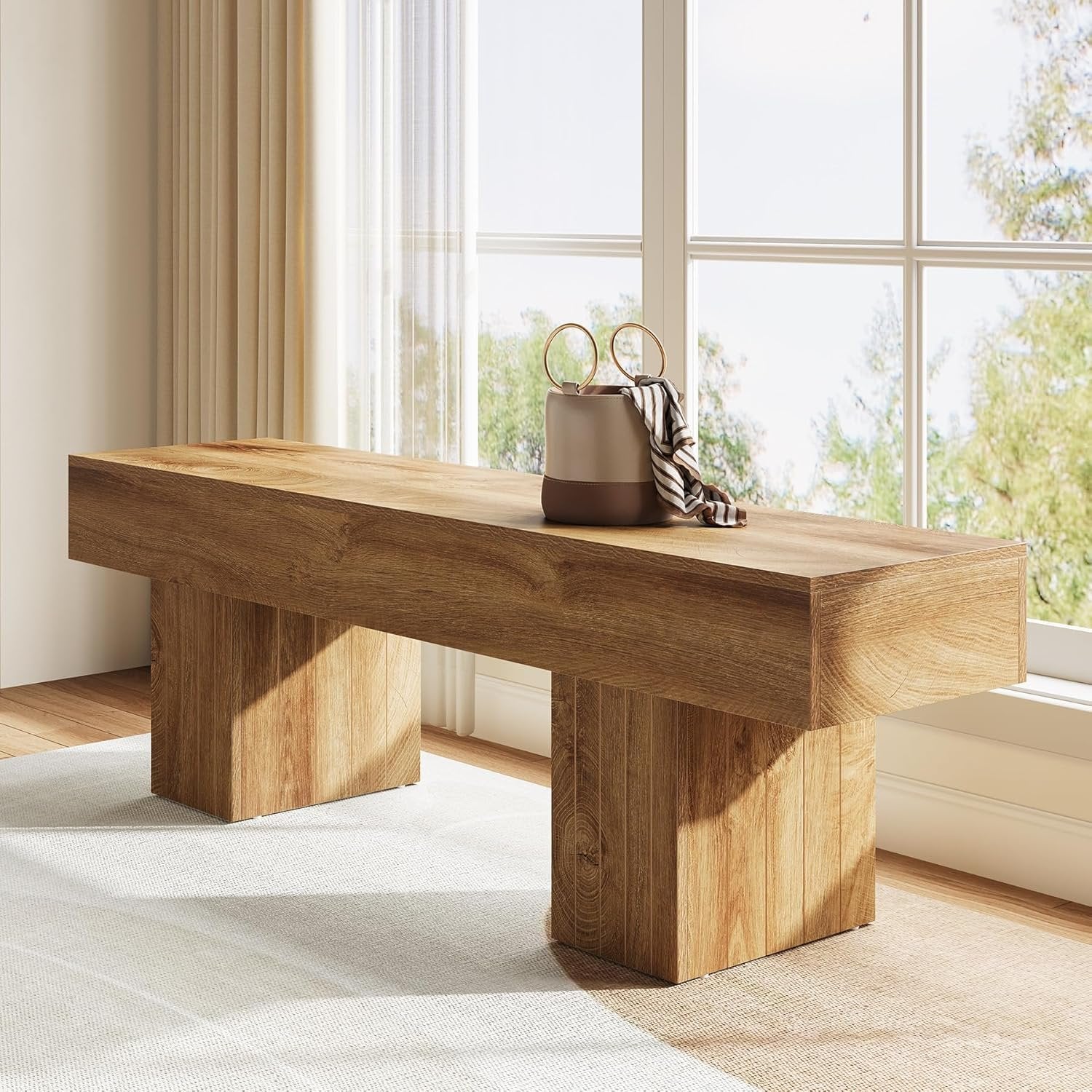 Tribesigns Banco de comedor de madera de 140 cm, Banco largo de estilo rústico