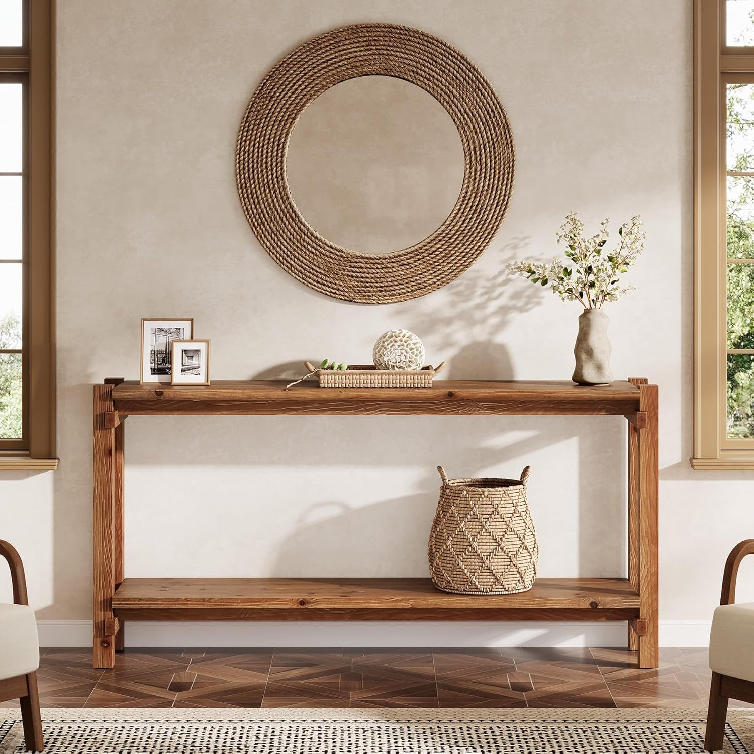 Tribesigns Mesa consola de 160 cm de largo, Mesa de entrada de 2 niveles