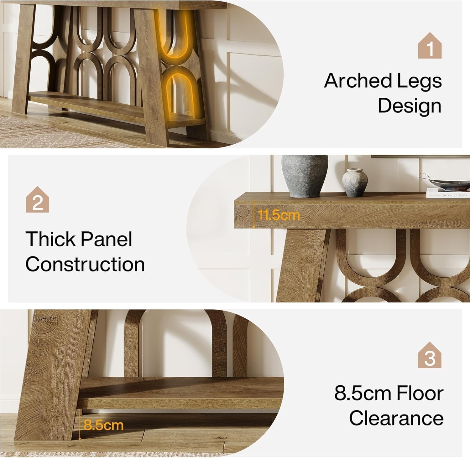 Tribesigns Consola de 160 cm, mesa estrecha de madera con 2 estantes de almacenaje, Mesa de recibidor y de sofá