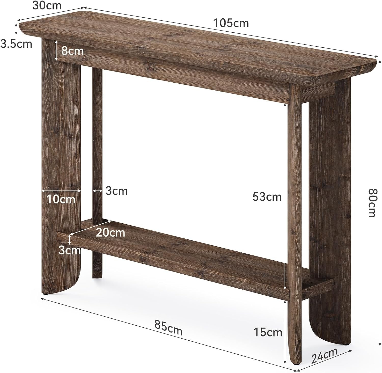 Mesa consola de 105 cm con almacenamiento, Mesa auxiliar de estilo rústico de 2 niveles para sala de estar, pasillo y recibidor