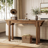Mesa consola de madera maciza con un diseño lateral único, Mesa de entrada rústica para sala de estar, pasillo o recibidor 3