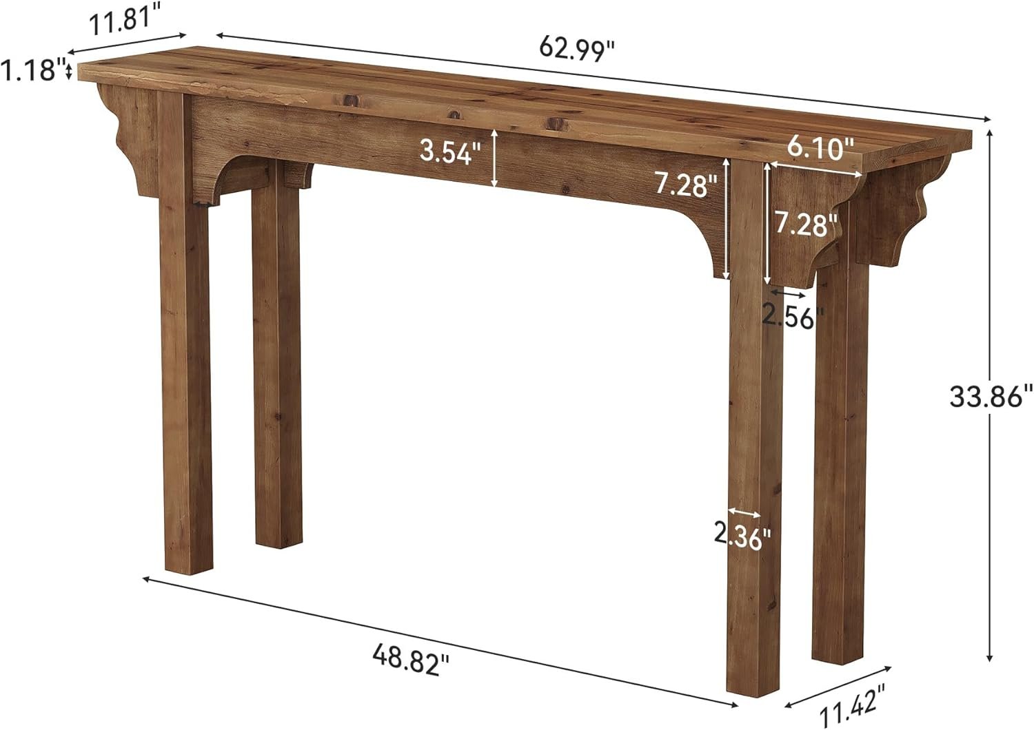 Mesa consola de madera maciza con un diseño lateral único, Mesa de entrada rústica para sala de estar, pasillo o recibidor