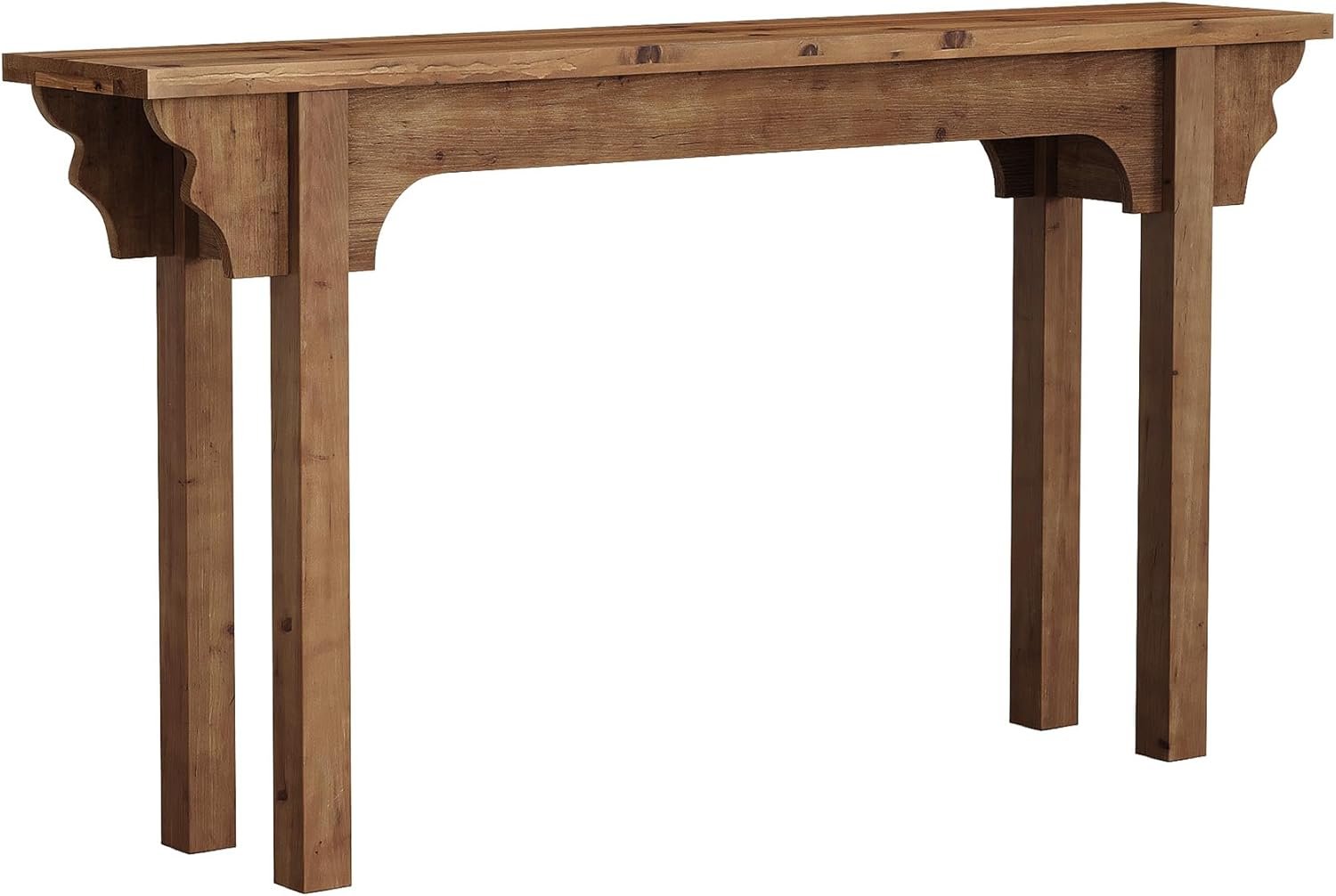 Mesa consola de madera maciza con un diseño lateral único, Mesa de entrada rústica para sala de estar, pasillo o recibidor