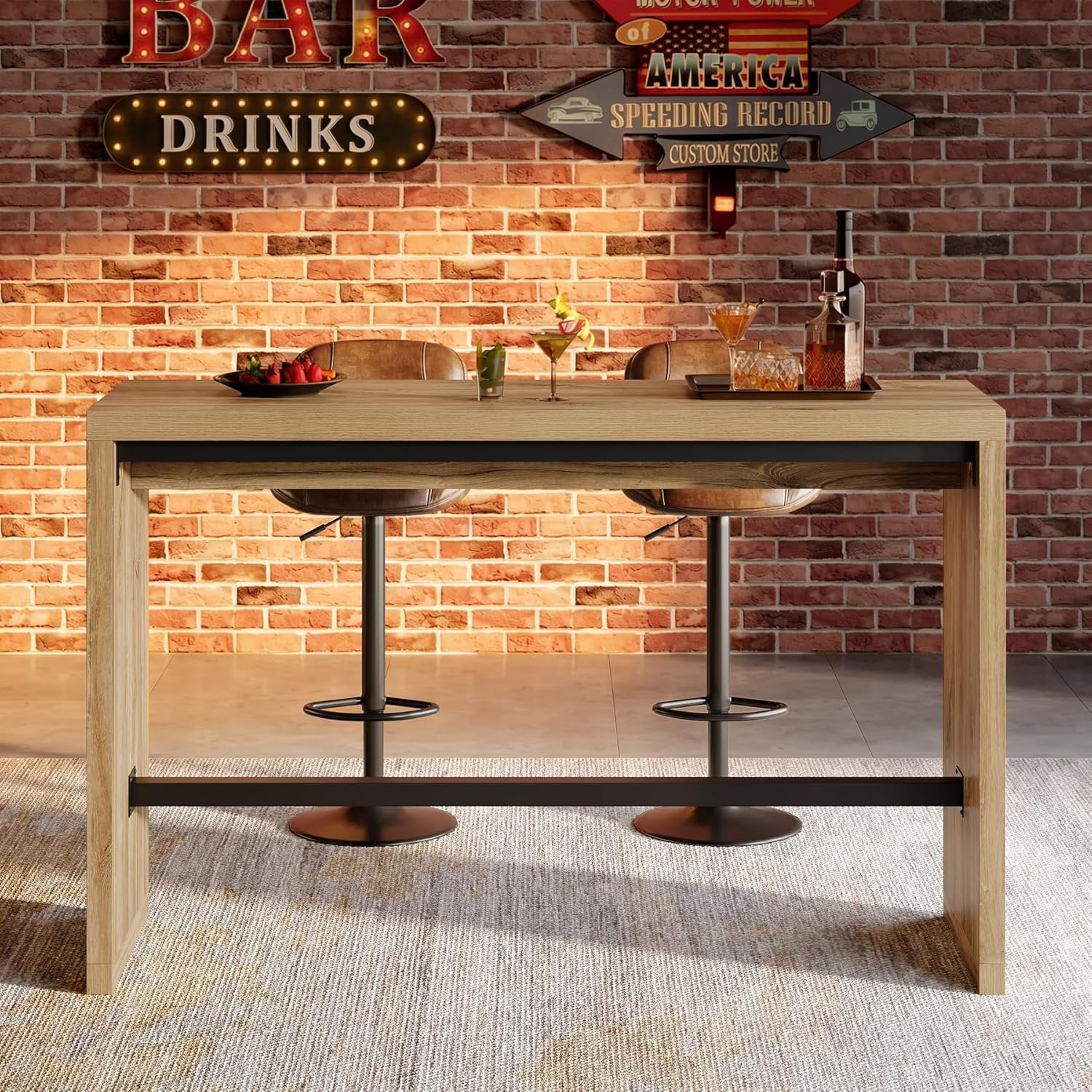 Tribesigns Mesa de bar 140 cm de altura de mostrador, Mesa de pub con reposapiés de metal, rectangular