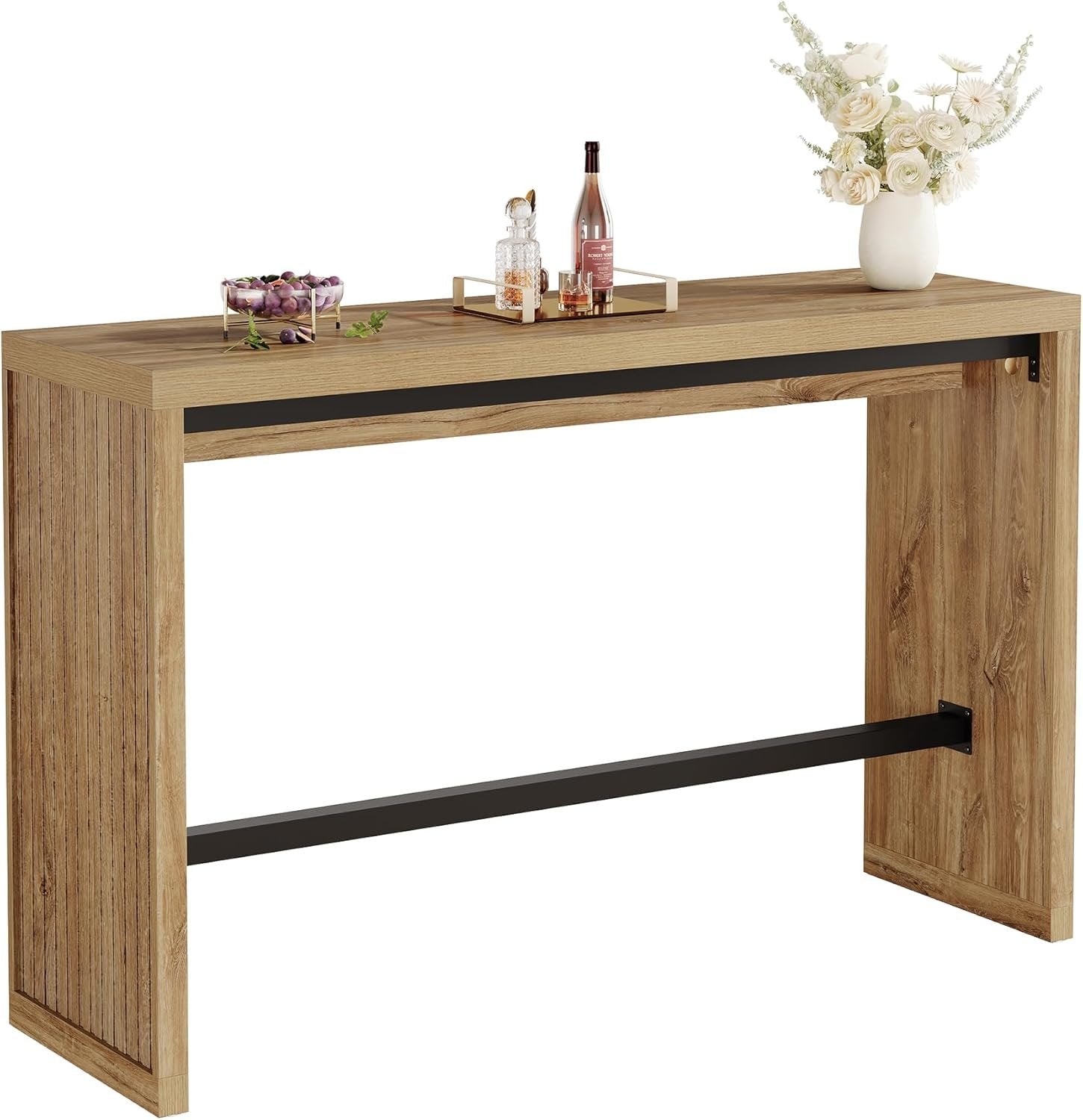 Tribesigns Mesa de bar 140 cm de altura de mostrador, Mesa de pub con reposapiés de metal, rectangular