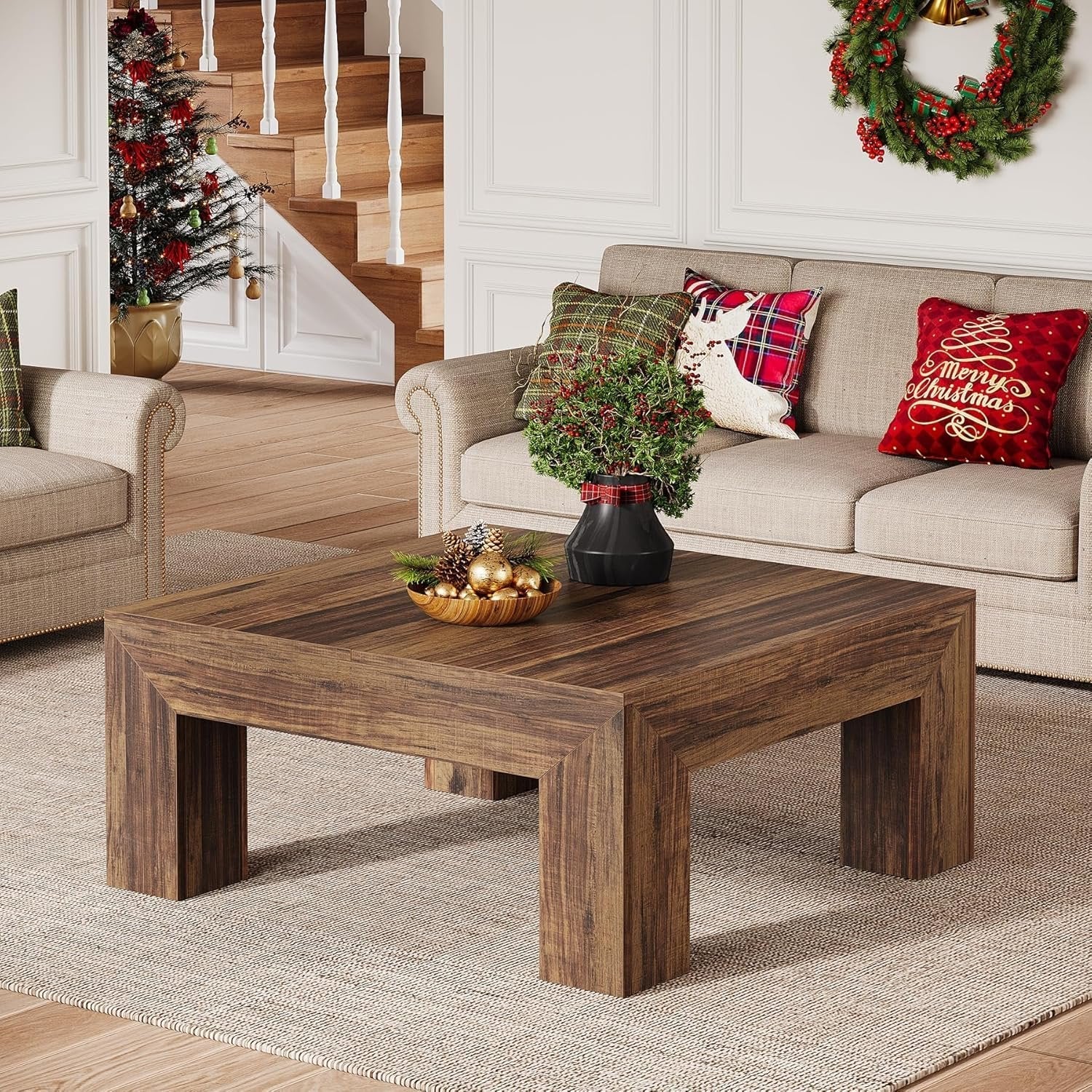 Tribesigns Mesa de centro cuadrada para salón 100 x 100 x 50 cm de madera