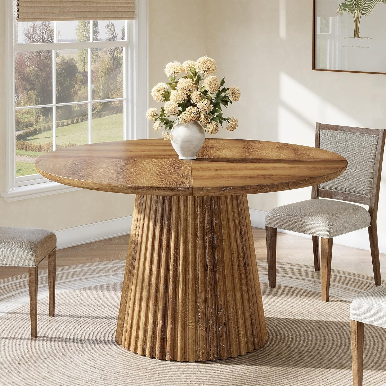 Tribesigns Mesa de comedor redonda de 120 cm para 4-6 personas, Estilo rústico de madera