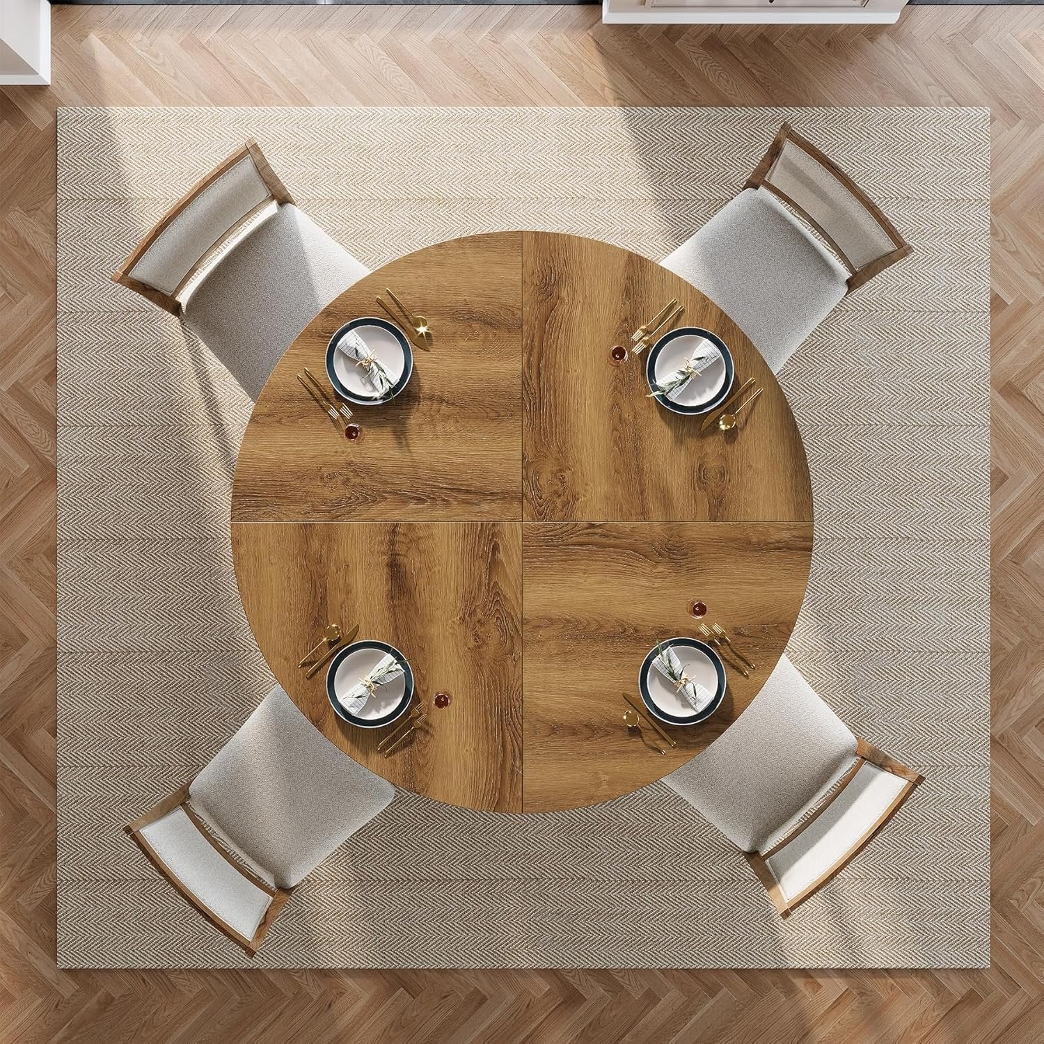 Tribesigns Mesa de comedor redonda de 120 cm para 4-6 personas, Estilo rústico de madera