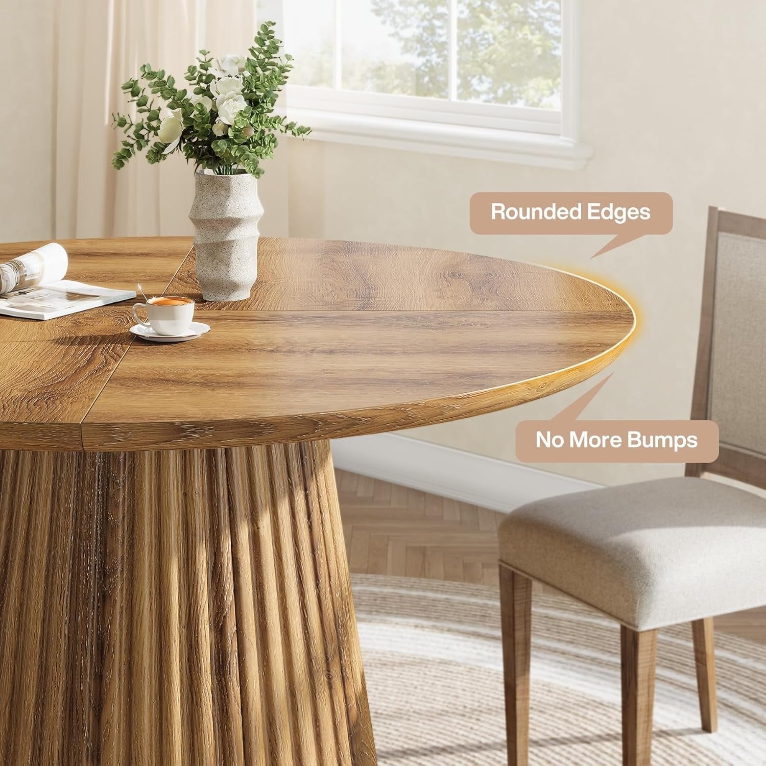 Tribesigns Mesa de comedor redonda de 120 cm para 4-6 personas, Estilo rústico de madera