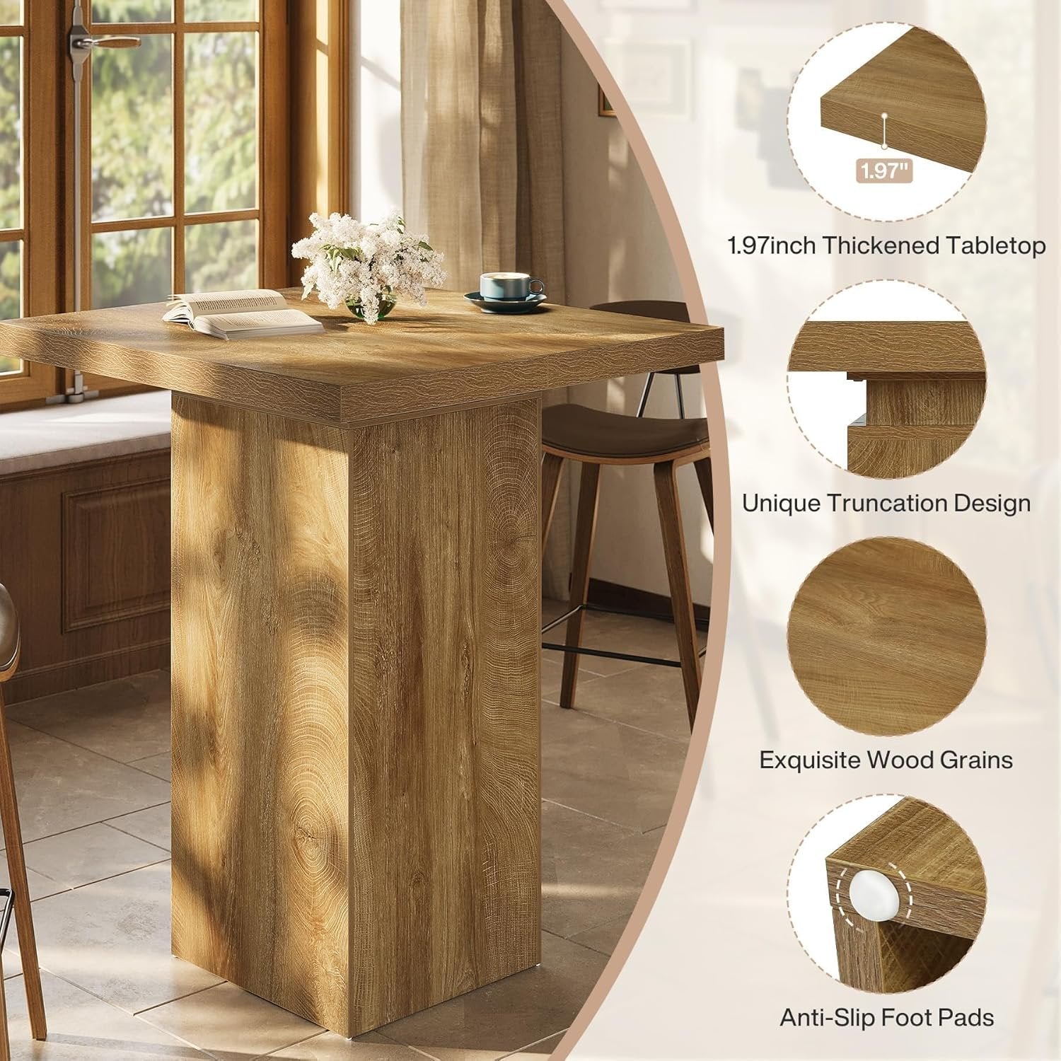 Tribesigns Mesa de bar de 100 cm de alto, Estilo bistró industrial Pequeña mesa auxiliar ideal para un rincón de cocina