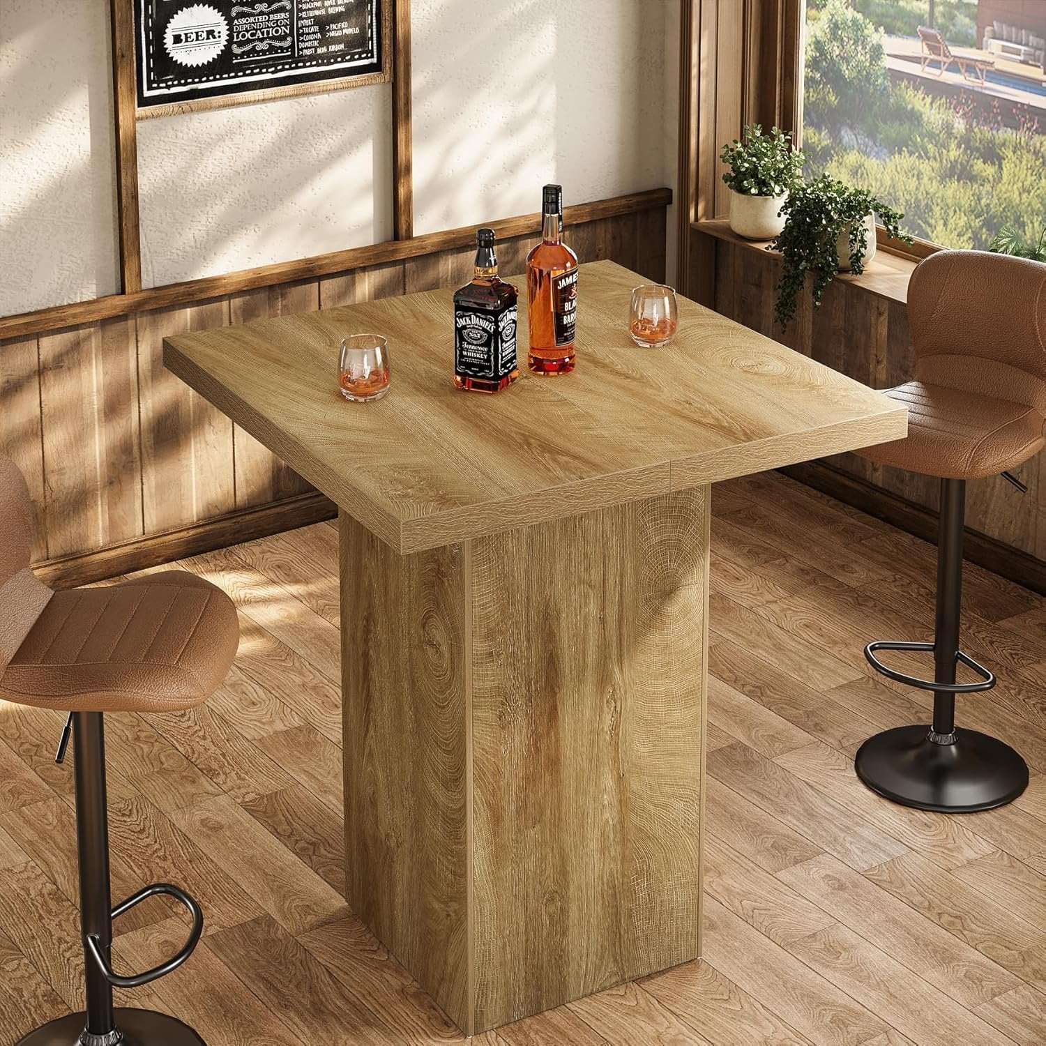 Tribesigns Mesa de bar de 100 cm de alto, Estilo bistró industrial Pequeña mesa auxiliar ideal para un rincón de cocina