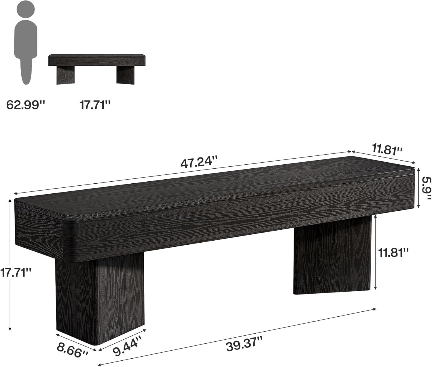 Tribesigns Banco de recibidor negro de 120 cm, Banco moderno con robusto marco prismático