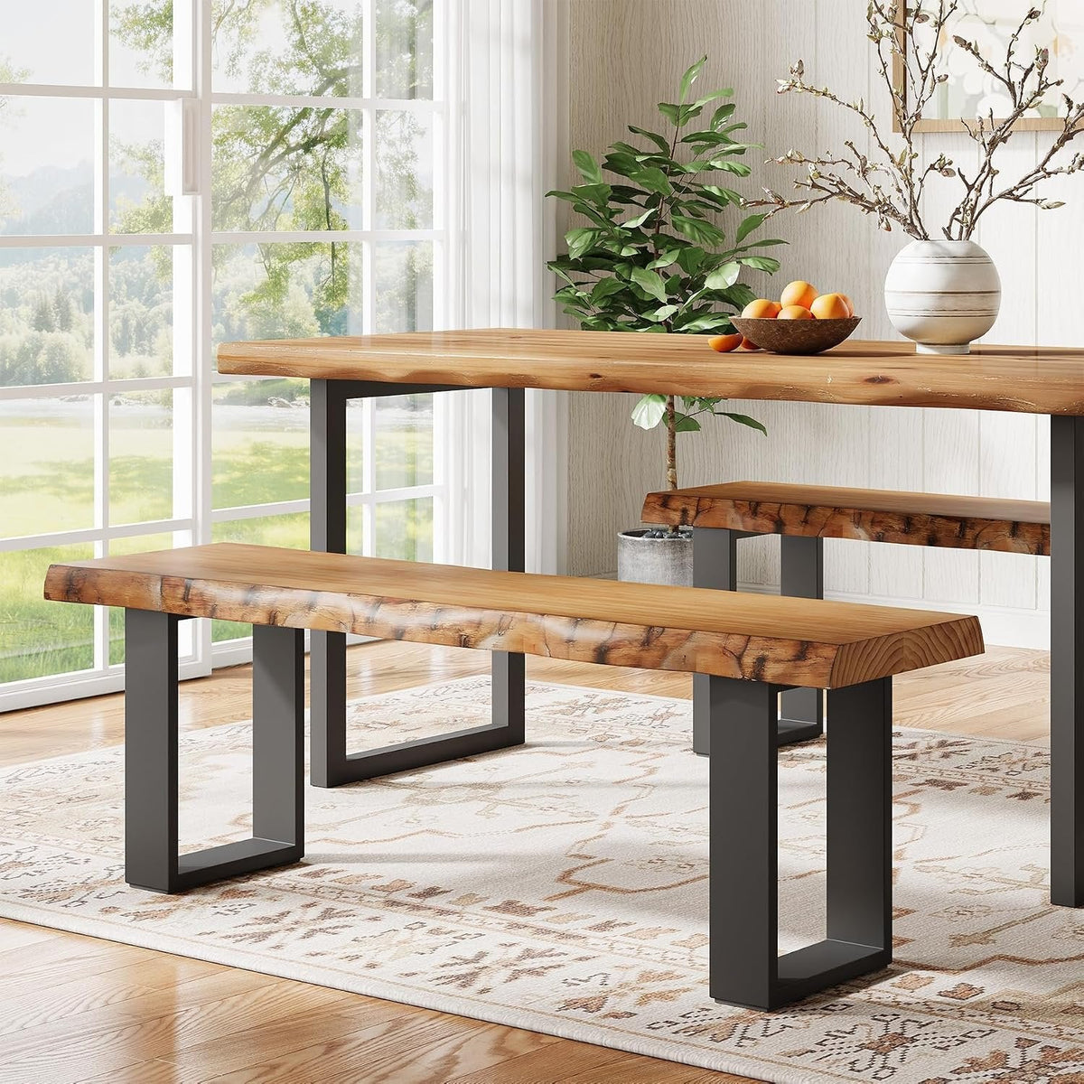 Tribesigns Banco de 120 cm de madera maciza, Banco de entrada con patas de metal banco zapatero para recibidor