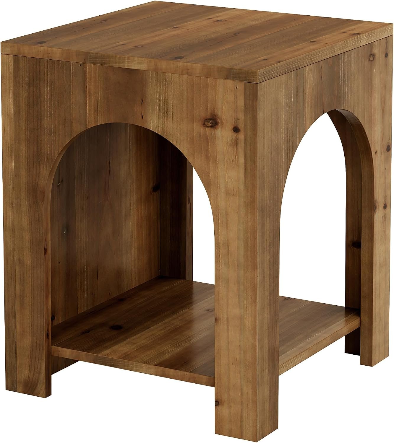 Tribesigns Mesa auxiliar de 2 niveles estilo rústico en madera maciza marrón cuadrada estilo rústico