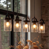 Lámpara de araña para techos altos de 5 luces con pantallas de vidrio, Lámpara colgante estilo granja 3