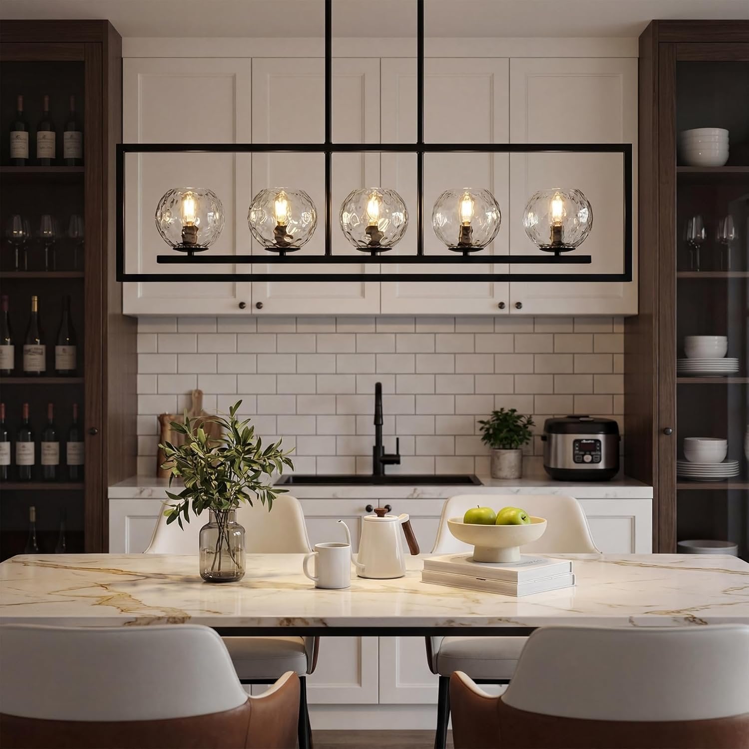Lámpara colgante moderna de 5 luces, Lámpara de techo de metal de altura ajustable