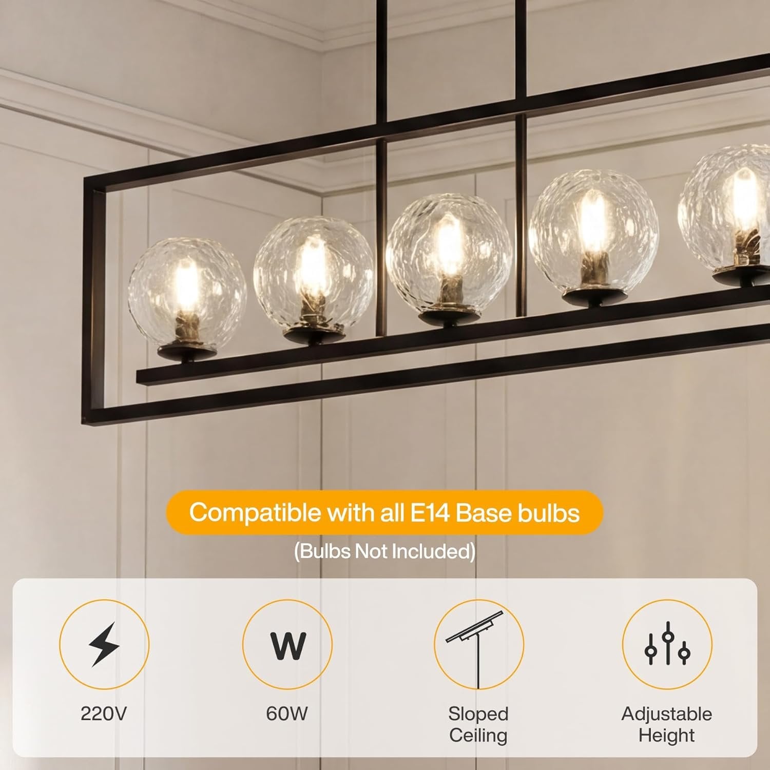 Lámpara colgante moderna de 5 luces, Lámpara de techo de metal de altura ajustable
