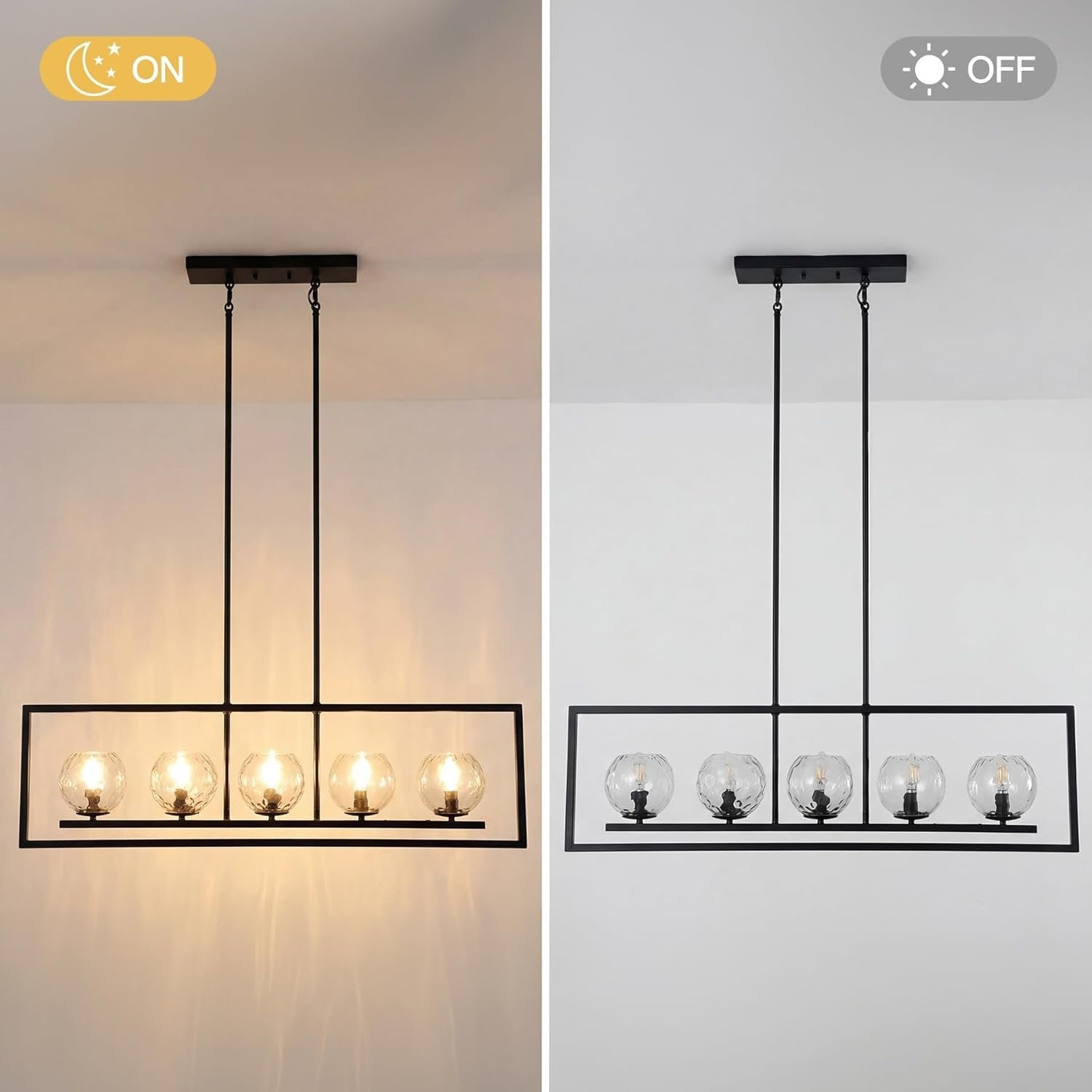 Lámpara colgante moderna de 5 luces, Lámpara de techo de metal de altura ajustable