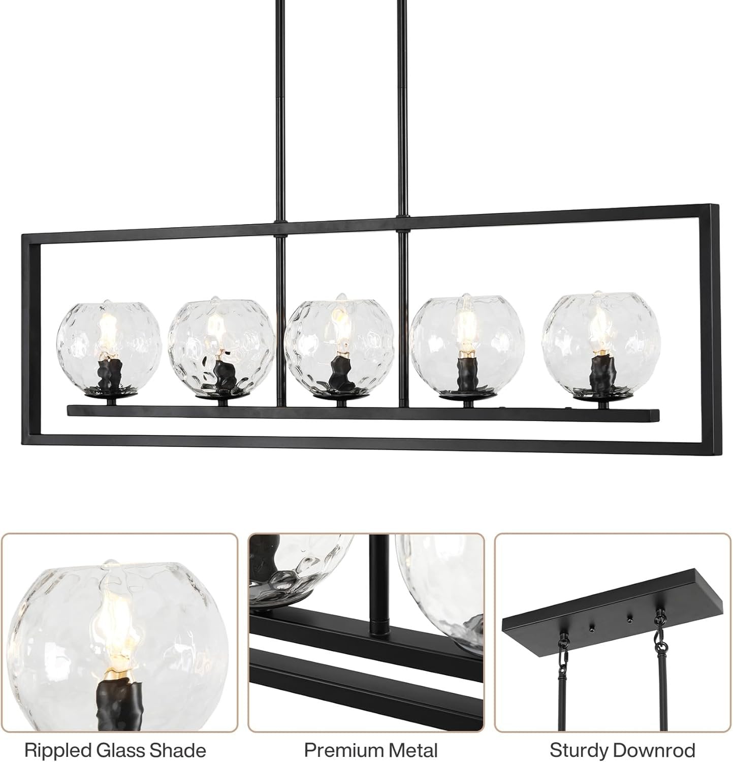 Lámpara colgante moderna de 5 luces, Lámpara de techo de metal de altura ajustable
