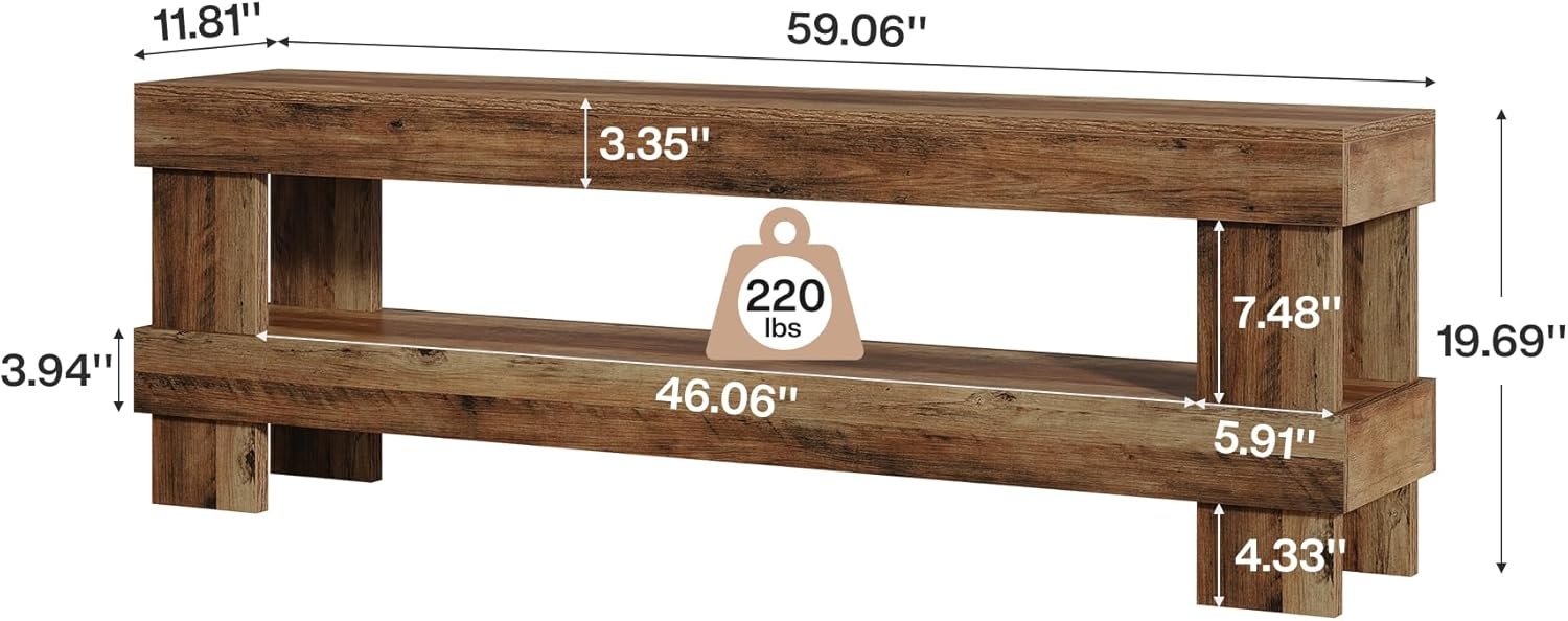 Tribesigns Banco de recibidor de madera maciza de 150 cm, Banco zapatero de 2 niveles con almacenamiento
