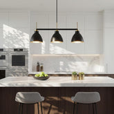 Lámpara colgante vintage de 3 luces para mesa de comedor, Lámpara colgante de estilo industrial en negro y dorado con varillas ajustables 3