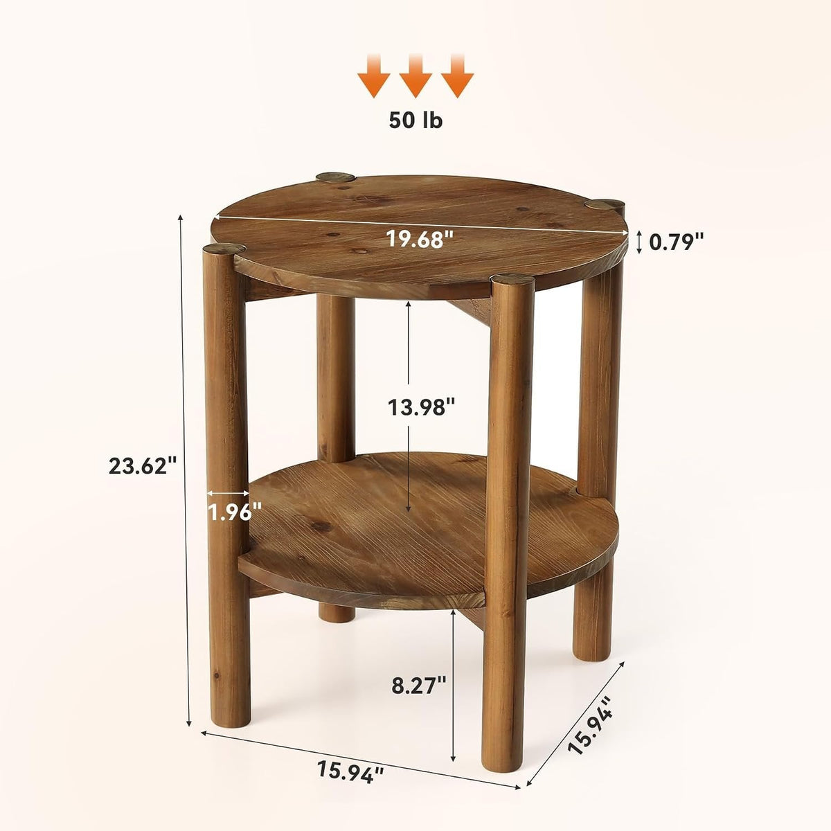 Tribesigns Mesa auxiliar redonda de madera maciza de 2 niveles, Mesa de sofá compacta