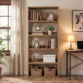 Tribesigns Librería de madera maciza, 180 cm, 5 niveles, Marrón rústicoCompartimentos abiertos, estilo campestre 3