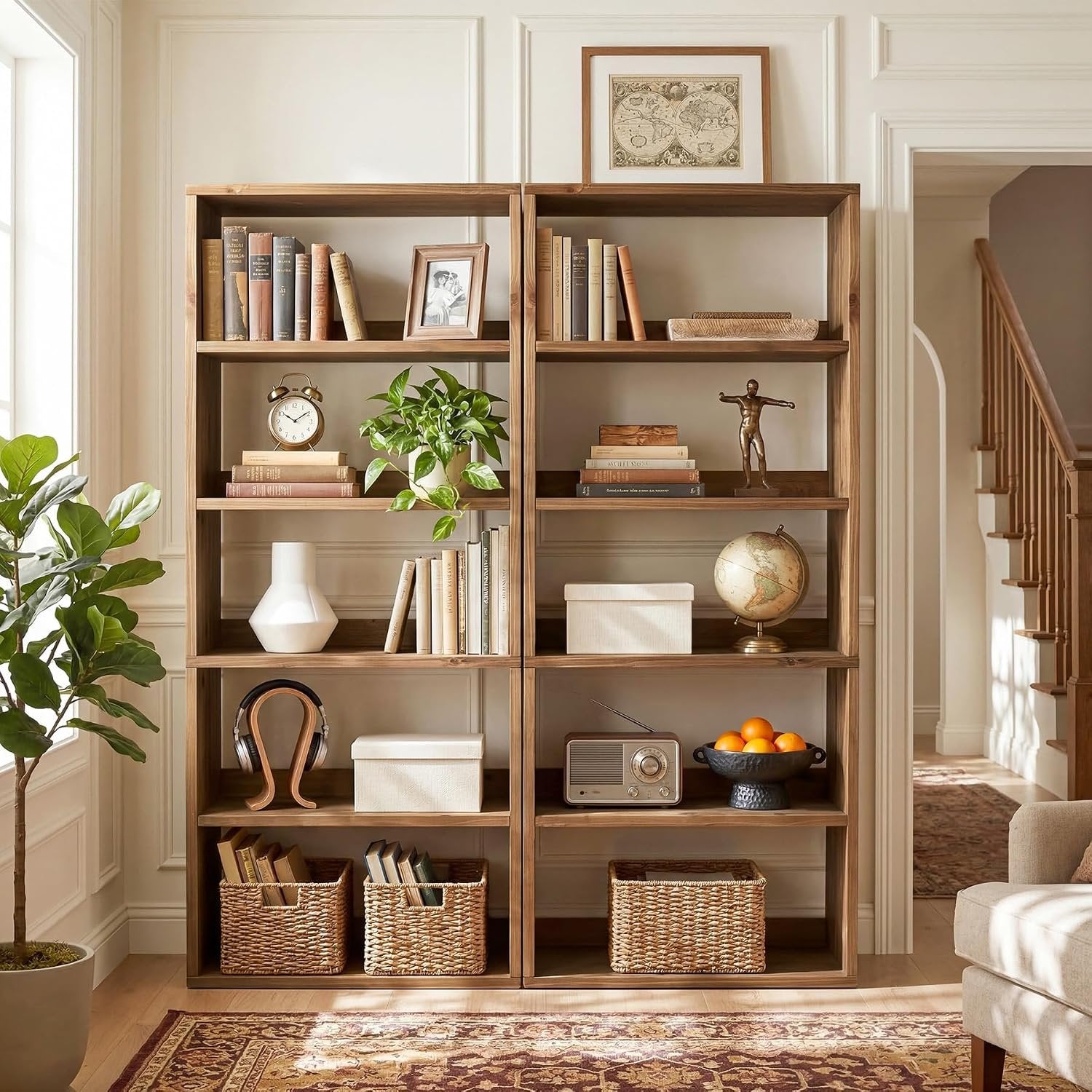 Tribesigns Librería de madera maciza, 180 cm, 5 niveles, Marrón rústicoCompartimentos abiertos, estilo campestre