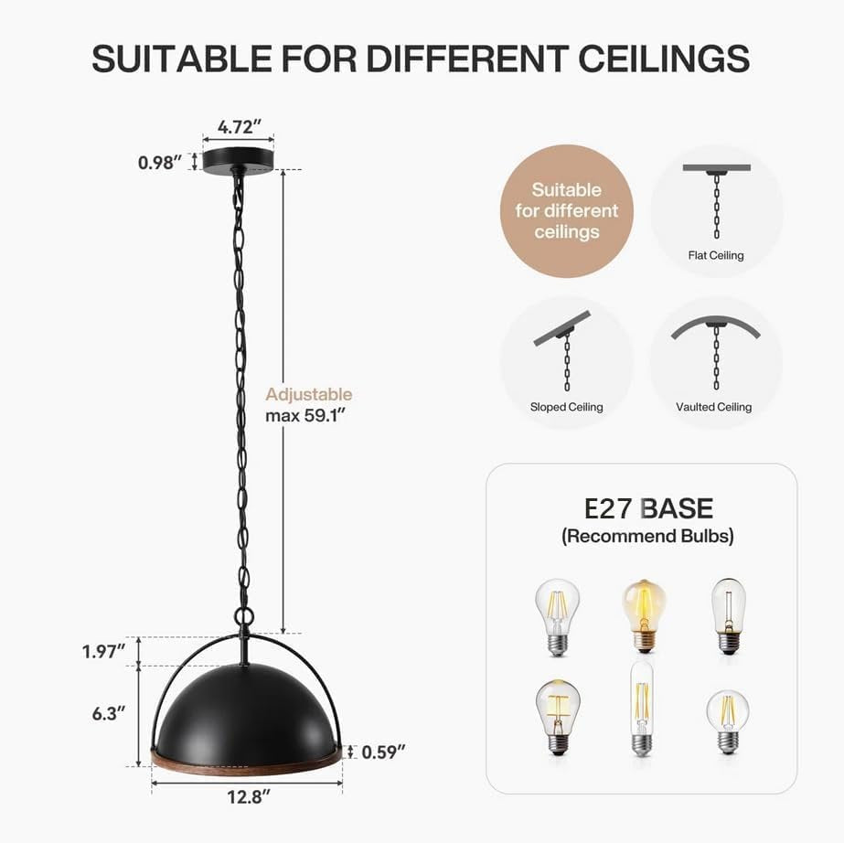 Tribesigns Lámpara colgante de metal, Lámpara colgante vintage de Ø33 cm, lámpara de techo industrial de altura regulable, lámpara de hierro E27
