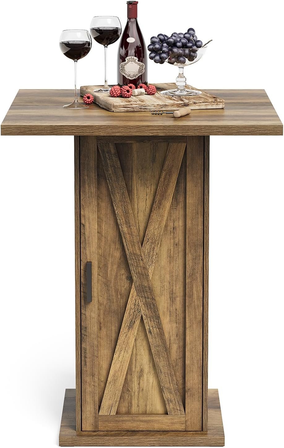 Tribesigns Mesa de bar con armario de almacenamiento 100 cm de altura, Mesa cuadrada de madera, mesa de bistró de estilo rústico con armario de 3 niveles