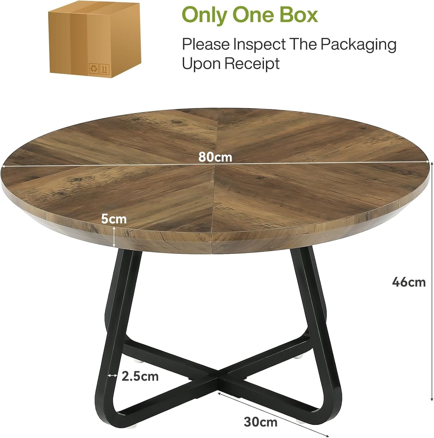 Tribesigns Mesa de centro redonda de 80 cm, Mesa de centro moderna con aspecto de madera, mesa auxiliar industrial con patas de metal