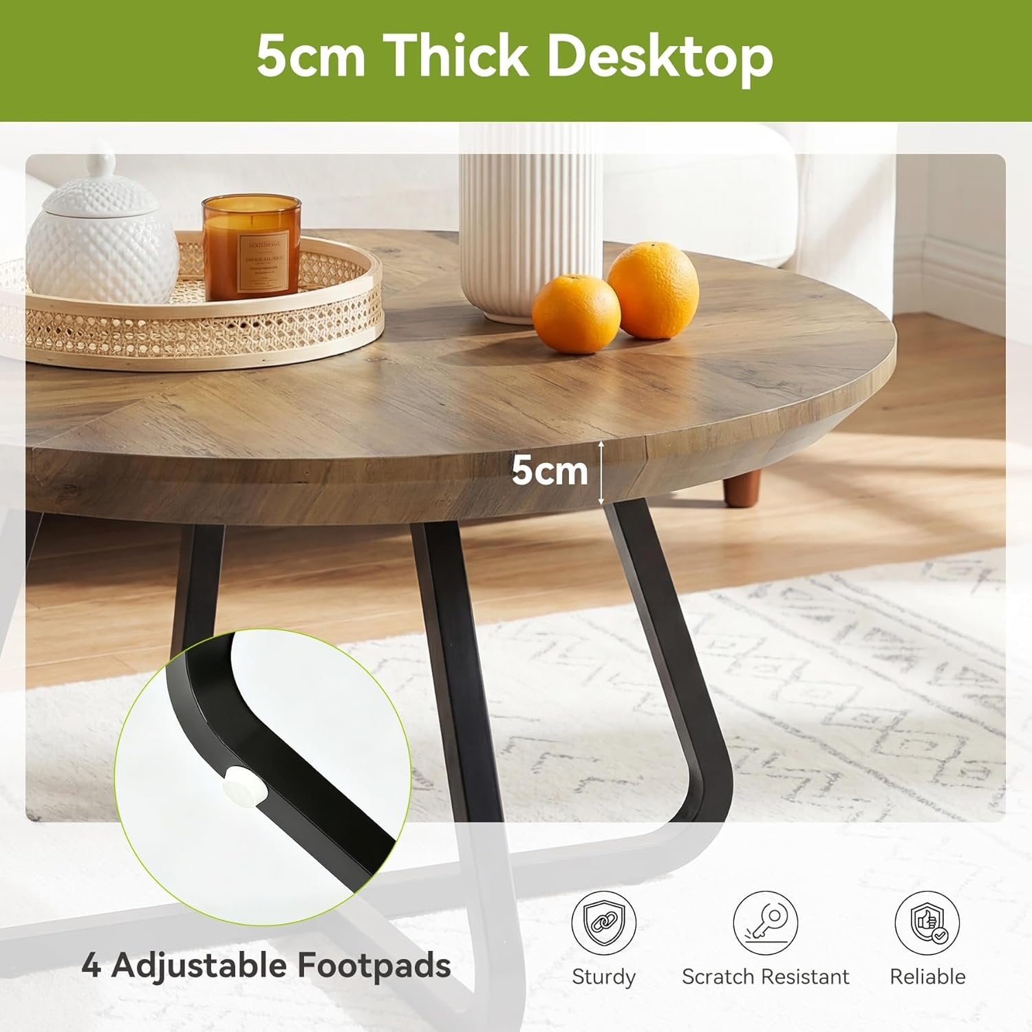 Tribesigns Mesa de centro redonda de 80 cm, Mesa de centro moderna con aspecto de madera, mesa auxiliar industrial con patas de metal