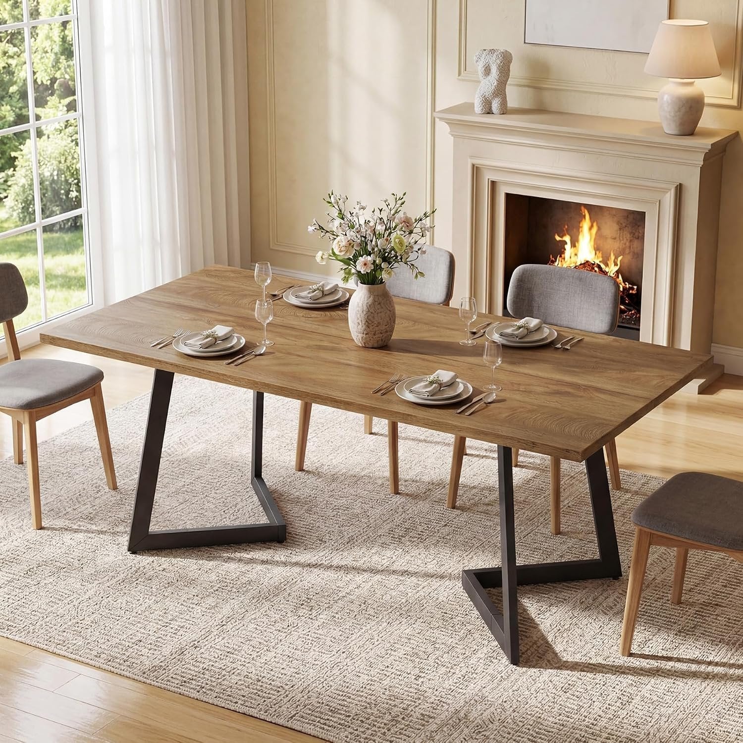 Tribesigns Mesa de comedor moderna de 160 cm, Mesa de cocina rectangular con estructura metálica